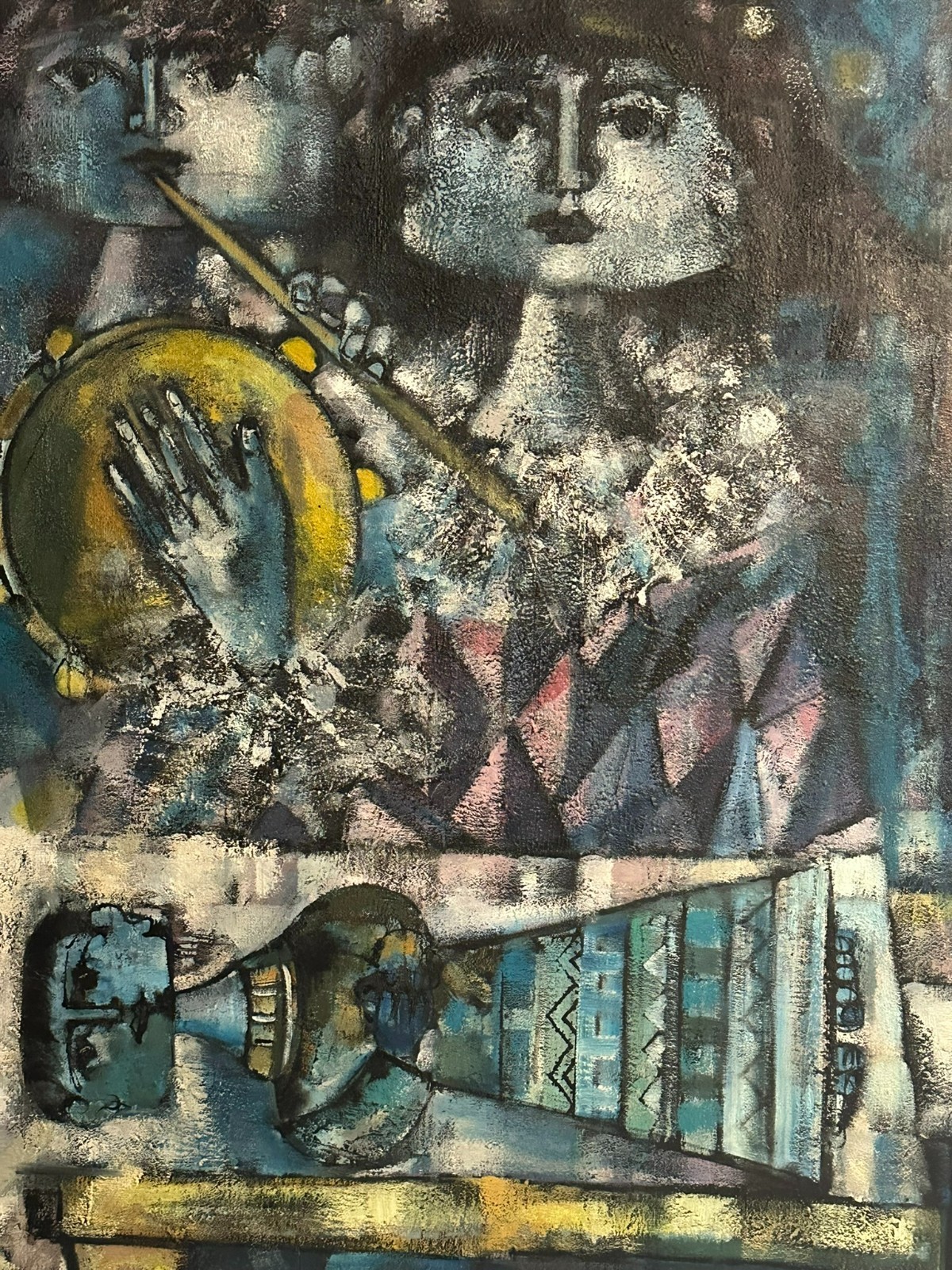 XAM Pedro QUETGLAS FERRER (1915-2001) ÖLGEMÄLDE 130x97cm ARLEQUINES MUSICOS – Bild 3