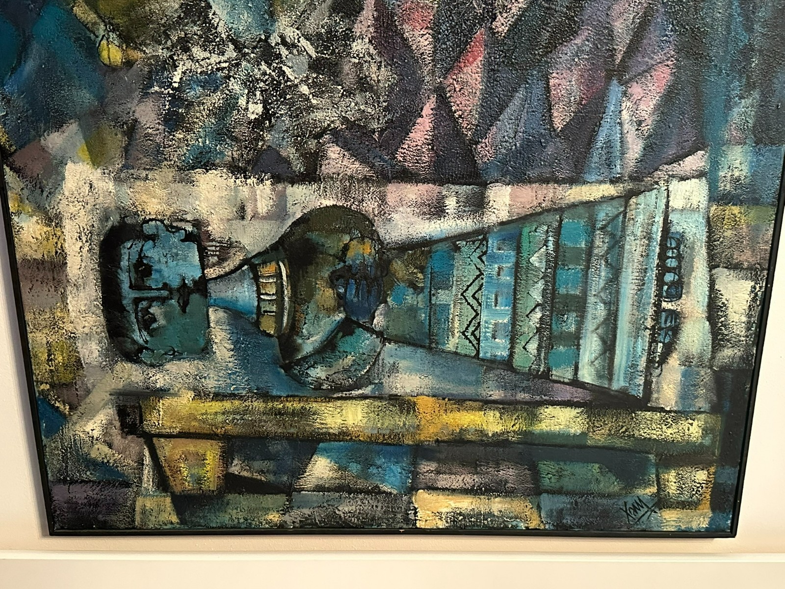XAM Pedro QUETGLAS FERRER (1915-2001) ÖLGEMÄLDE 130x97cm ARLEQUINES MUSICOS – Bild 7