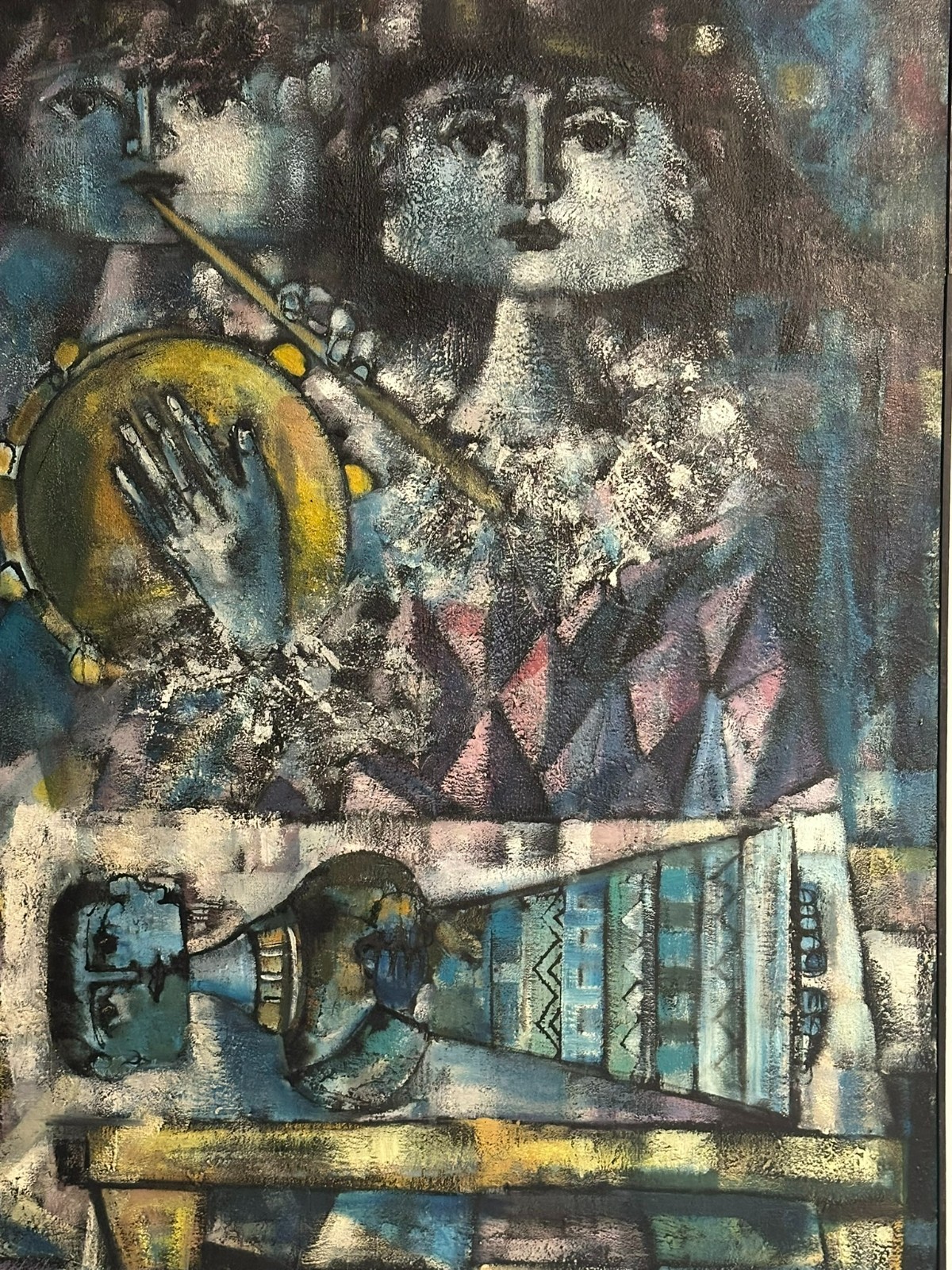 XAM Pedro QUETGLAS FERRER (1915-2001) ÖLGEMÄLDE 130x97cm ARLEQUINES MUSICOS