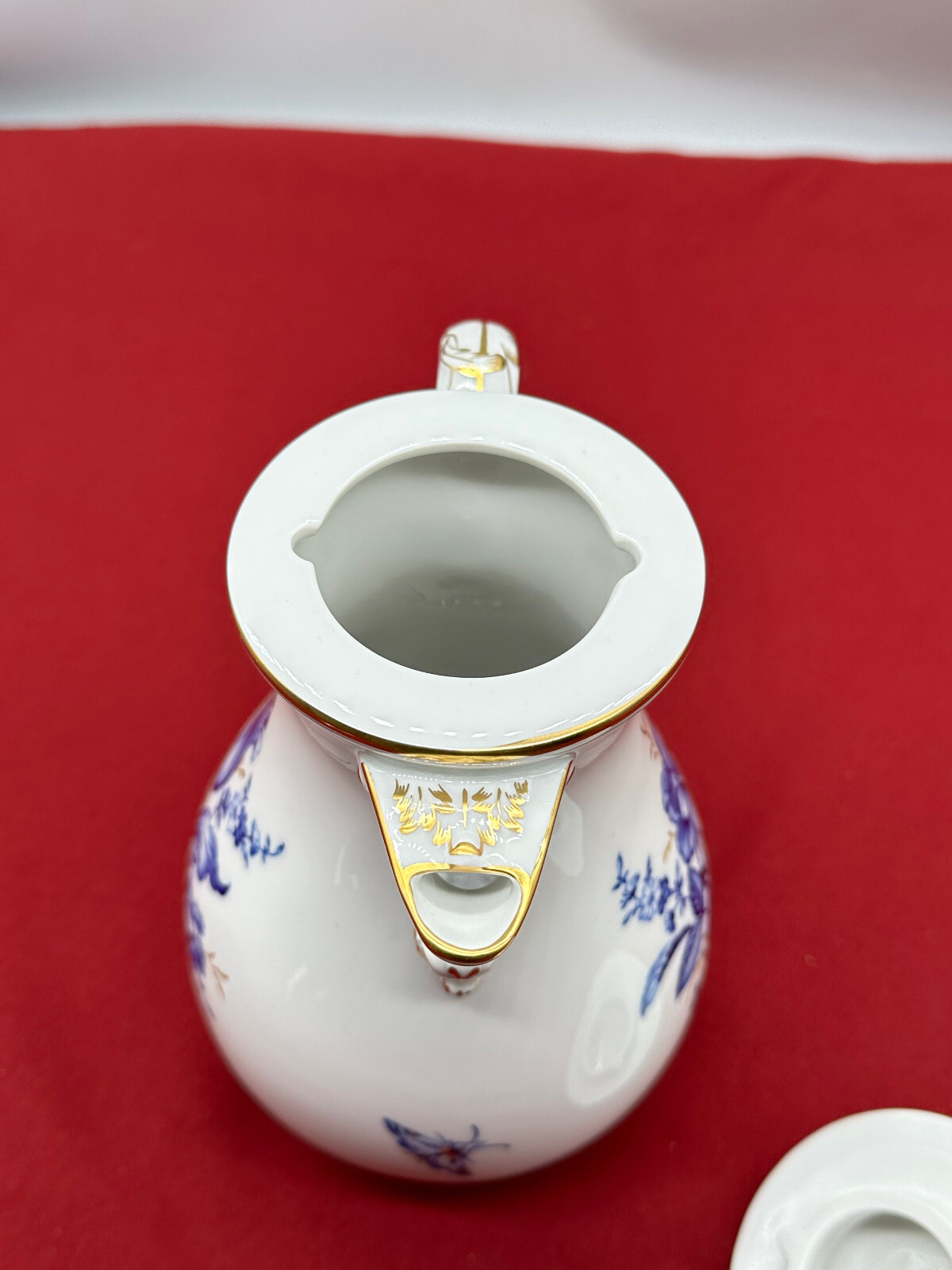 GROSSE MEISSEN PORZELLAN KANNE KAFFEEKANNE BLAUE BLUME MIT VERGOLDUNG – Bild 11