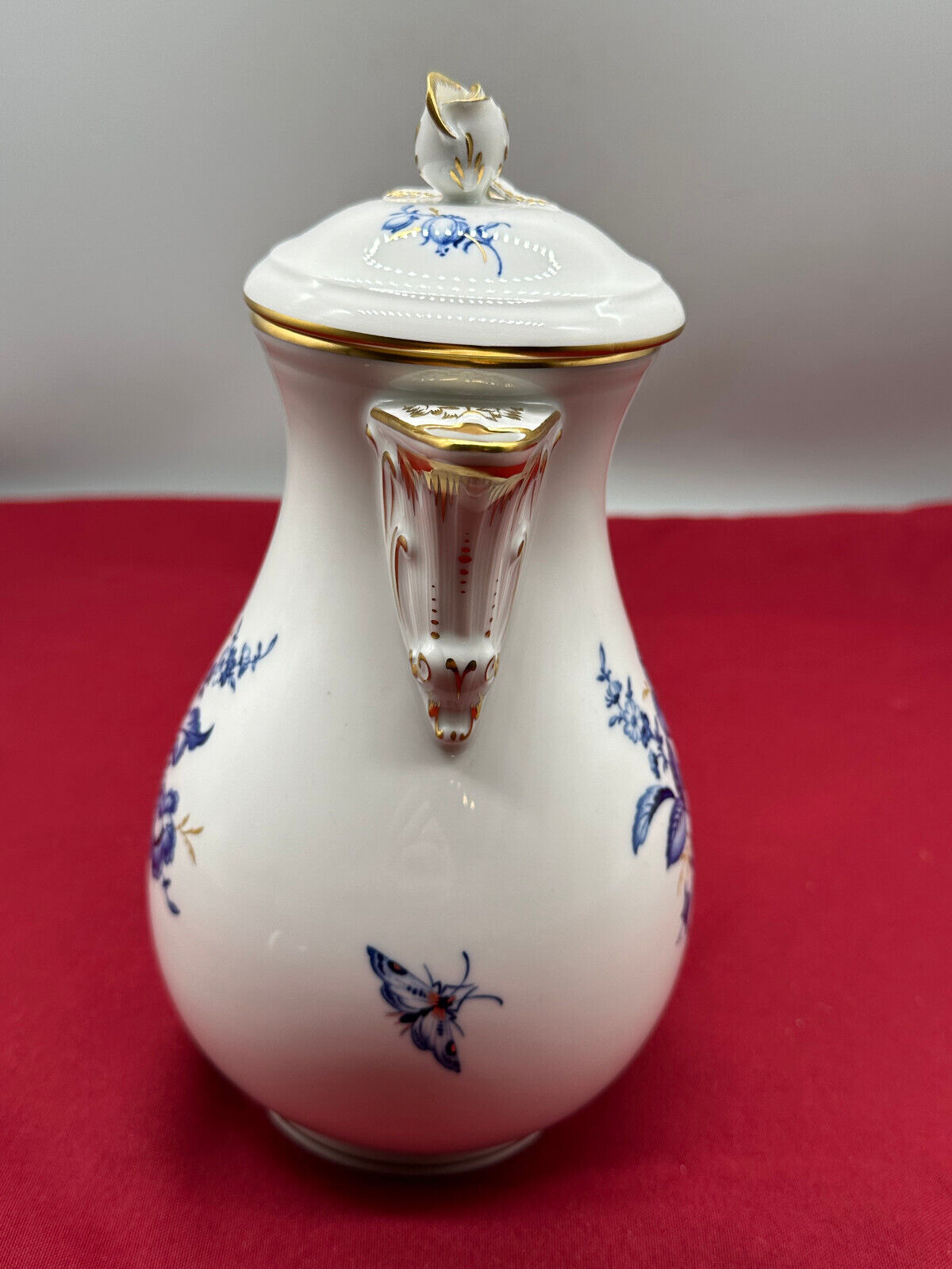 GROSSE MEISSEN PORZELLAN KANNE KAFFEEKANNE BLAUE BLUME MIT VERGOLDUNG – Bild 8