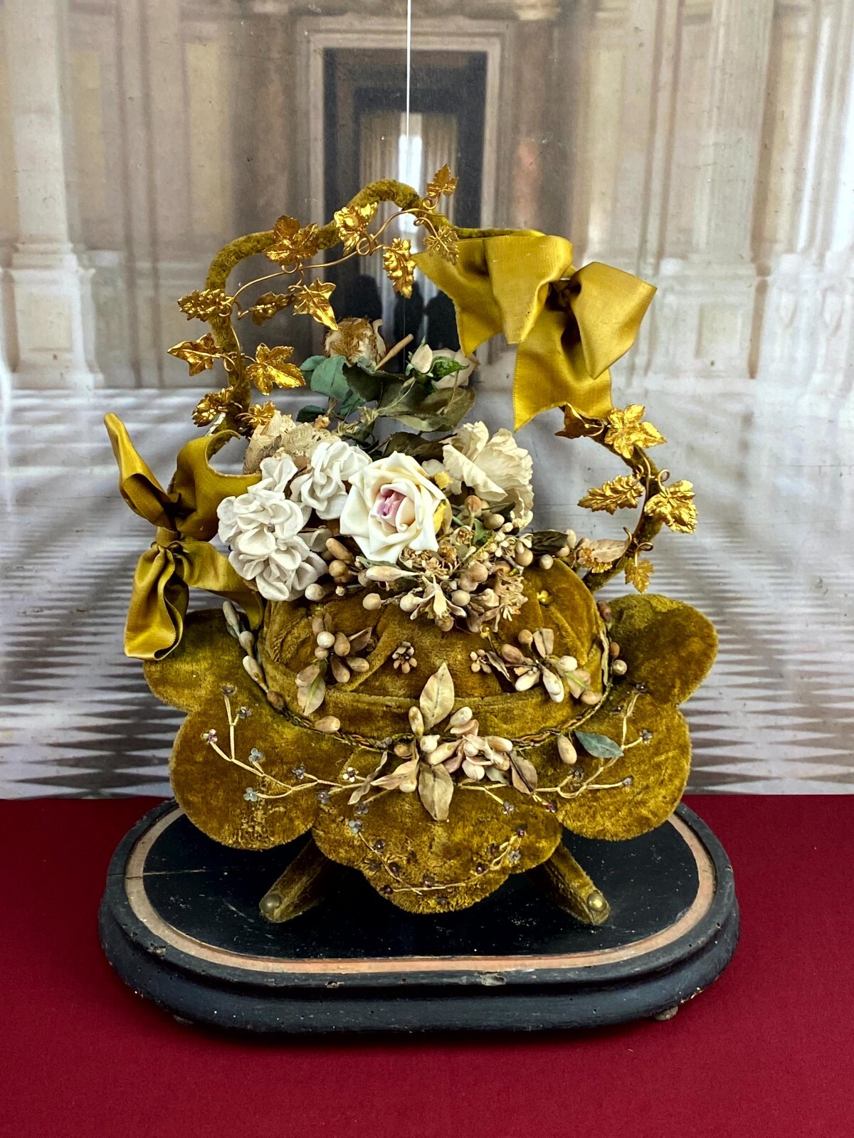 GLOBE DE MARIEE HOCHZEIT ANDENKEN FRANKREICH NAPOLEON III BLUMENGESTECK 51cm – Bild 3