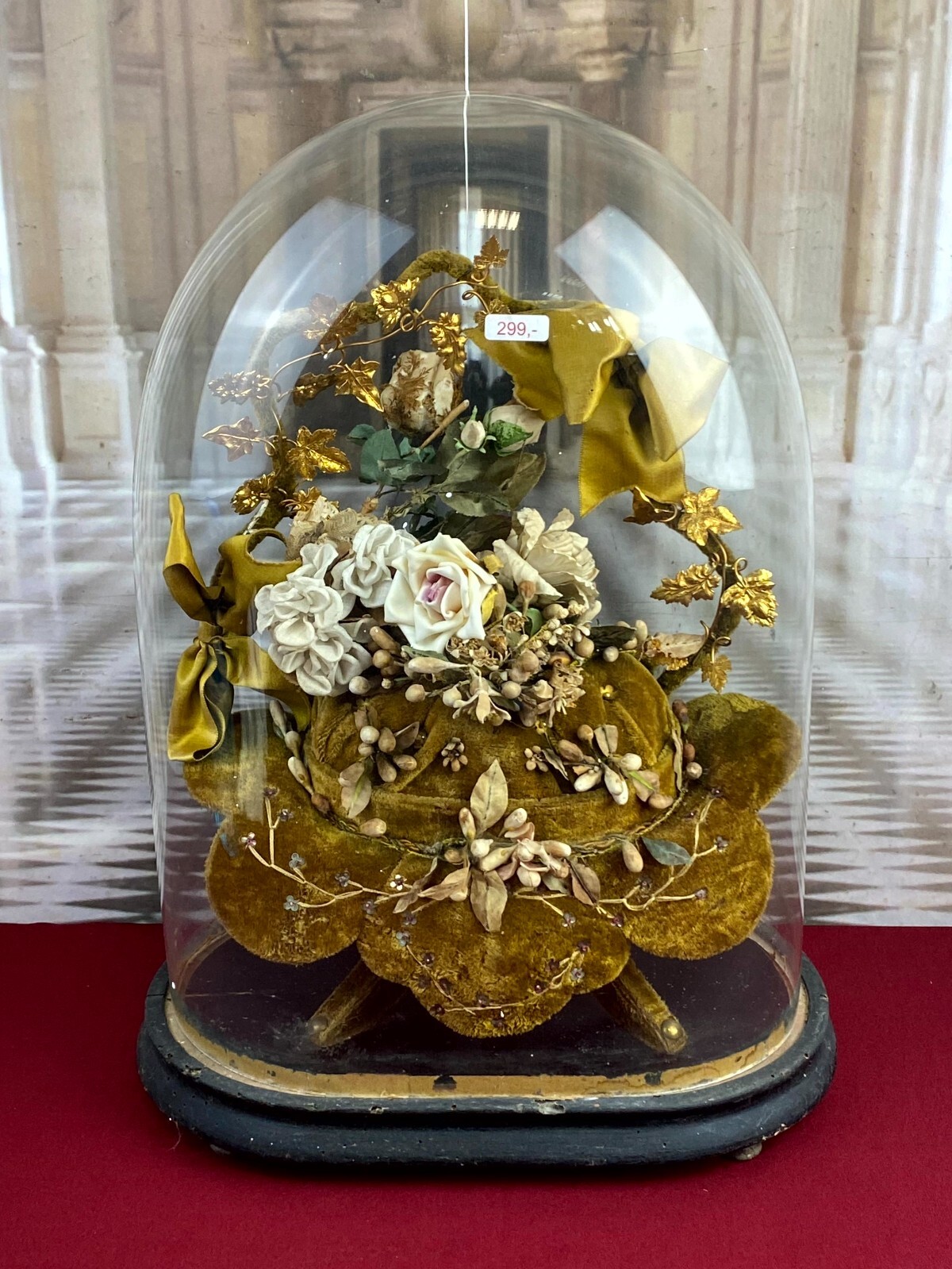 GLOBE DE MARIEE HOCHZEIT ANDENKEN FRANKREICH NAPOLEON III BLUMENGESTECK 51cm
