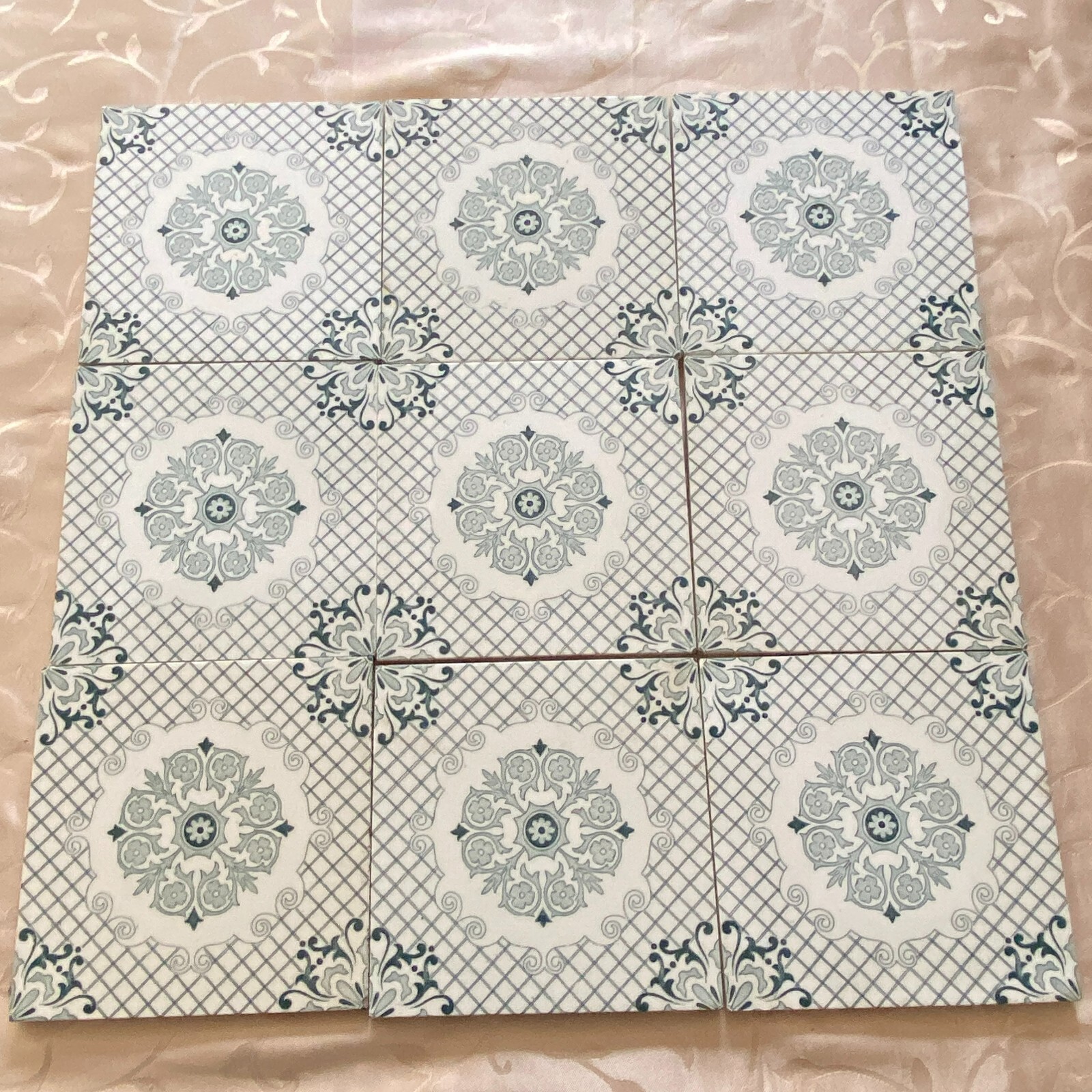 ANTIKE JUGENDSTIL FLIESEN 9 STÜCK SET KACHELN UM 1910 15x15cm AUS KERAMIK – Bild 3