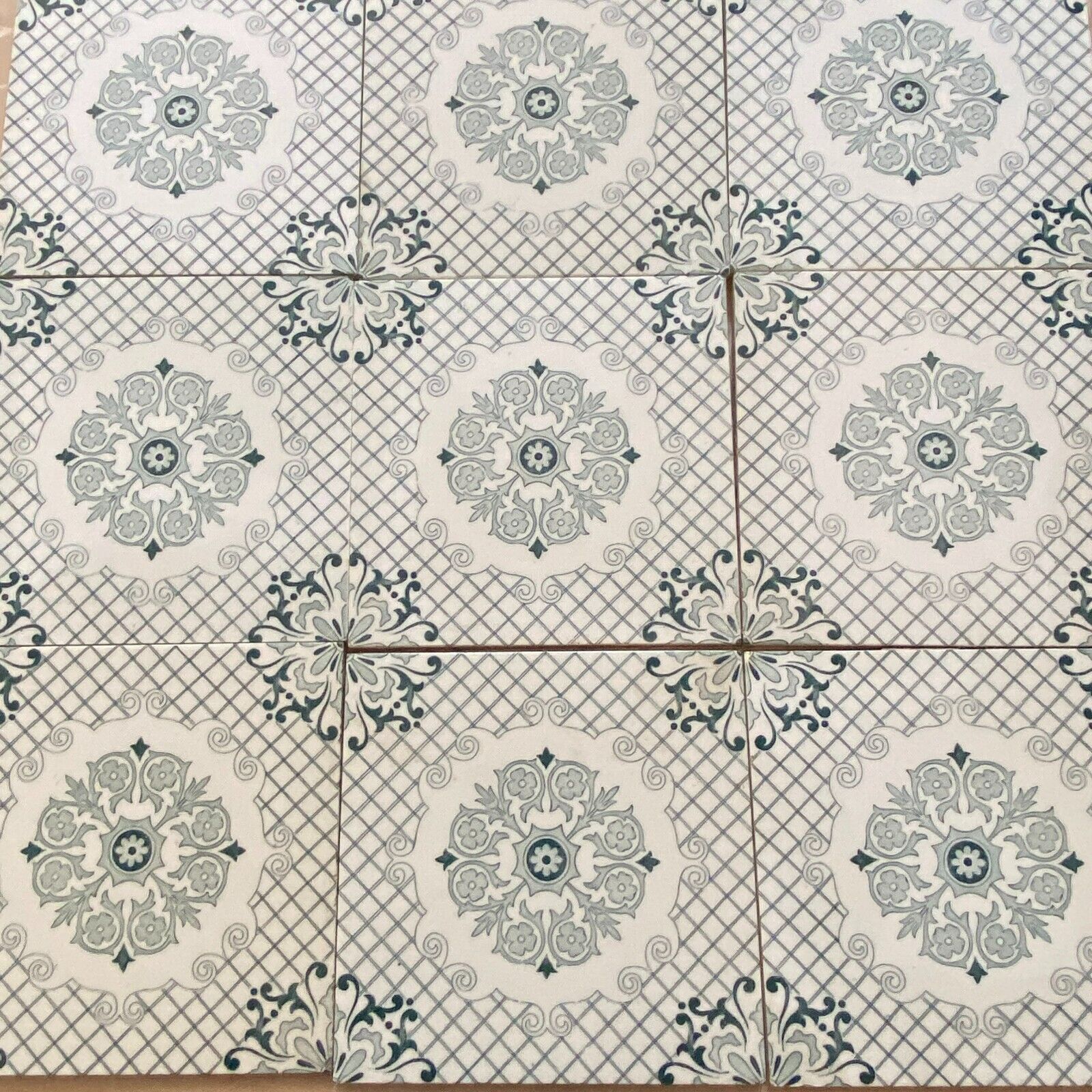 ANTIKE JUGENDSTIL FLIESEN 9 STÜCK SET KACHELN UM 1910 15x15cm AUS KERAMIK