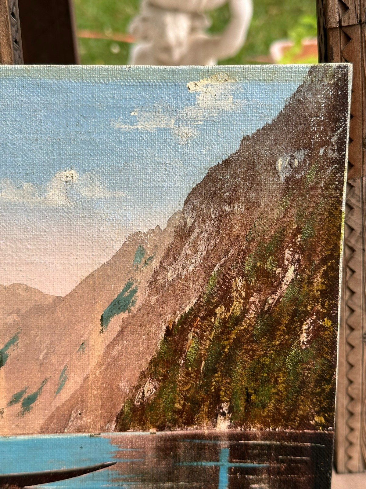 ÖLGEMÄLDE AUF LEINWAND BOOT MIT PERSON AM GEBIRGSSEE LANDSCHAFT – Bild 5