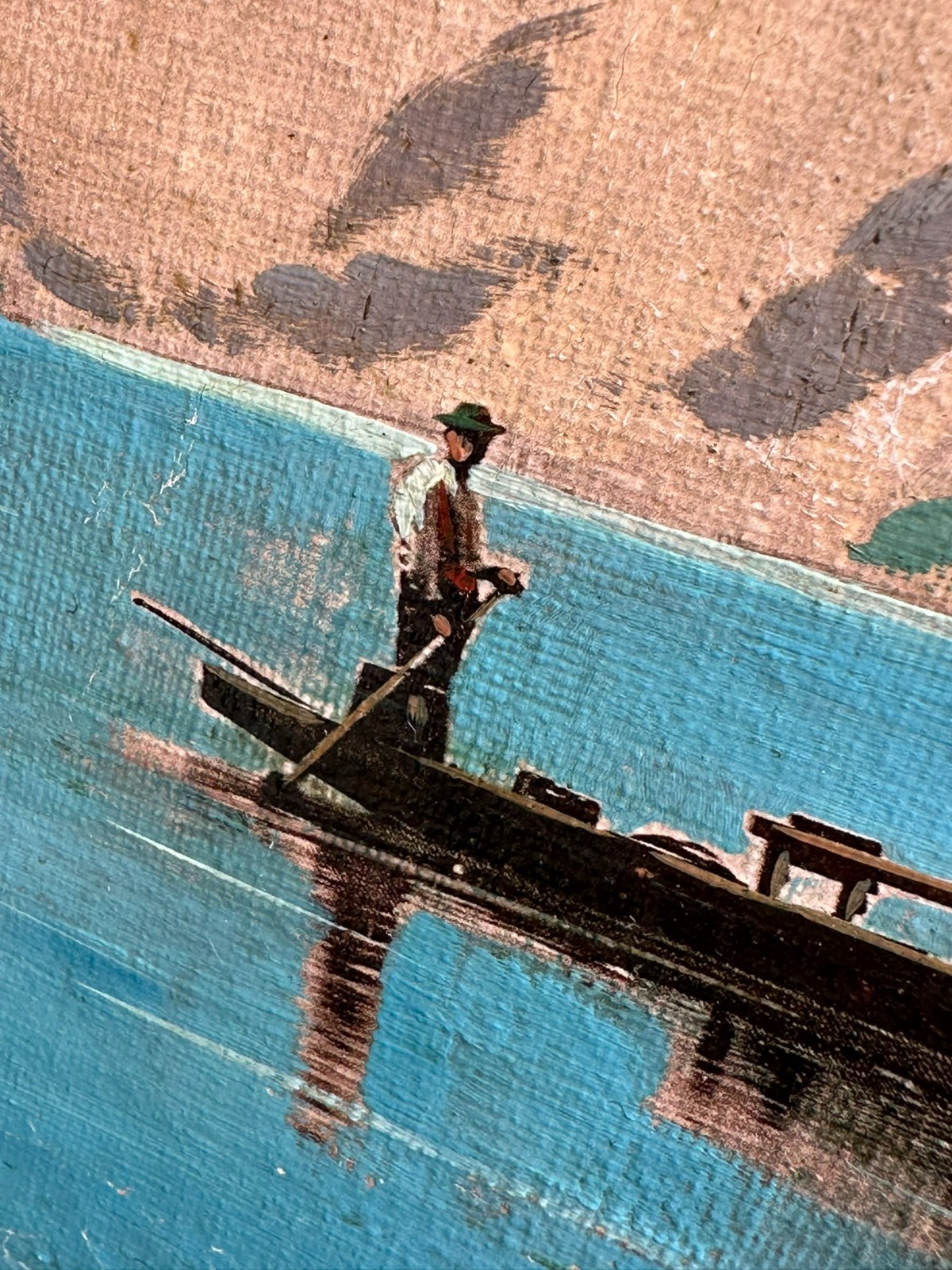 ÖLGEMÄLDE AUF LEINWAND BOOT MIT PERSON AM GEBIRGSSEE LANDSCHAFT – Bild 9