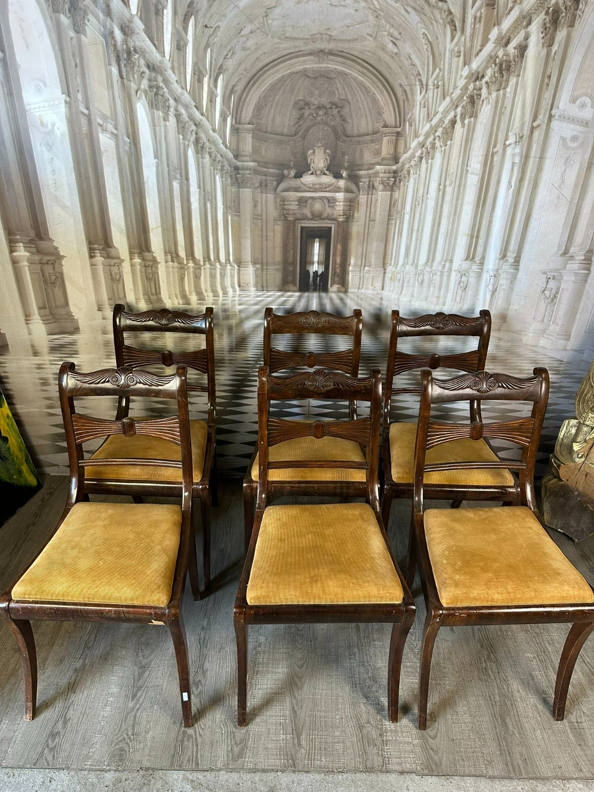 SET 6x ANTIKER REGENCY STUHL ENGLAND 19-TES JHDT MAHAGONI