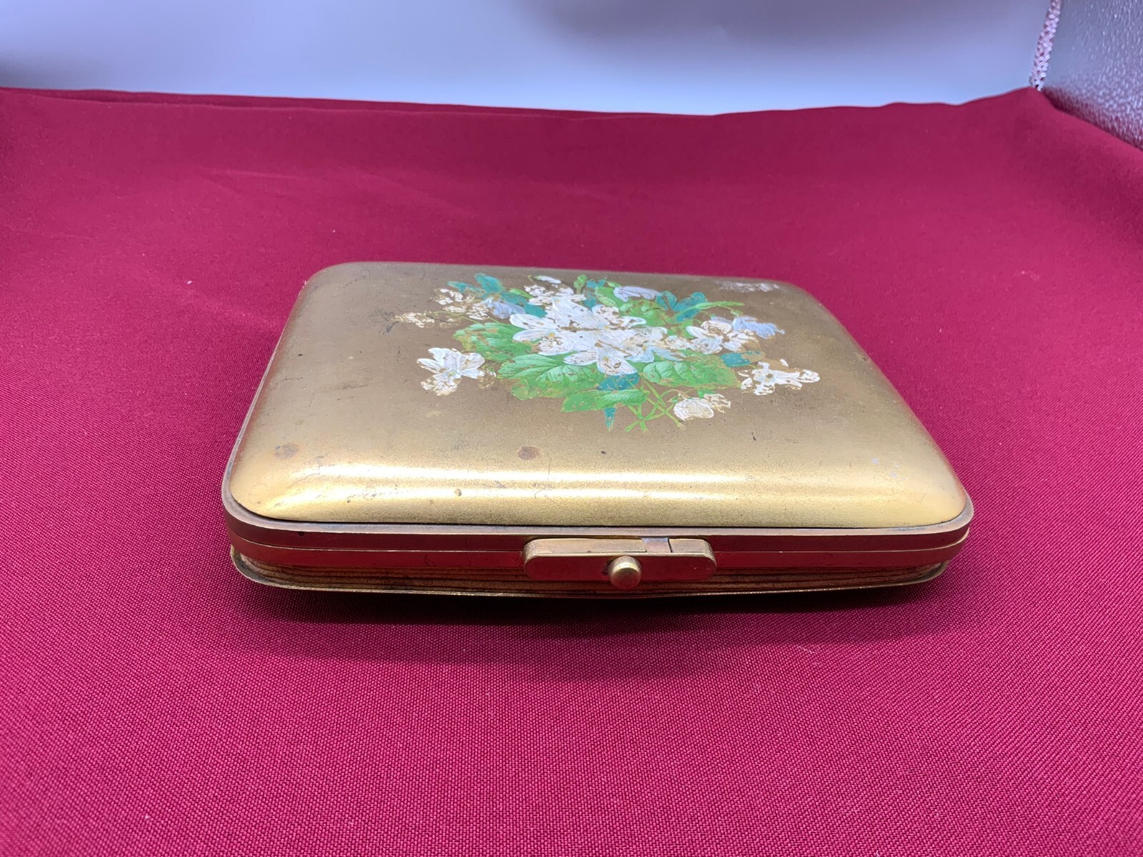 ANTIKE JUGENDSTIL DOSE MESSING HANDBEMALT