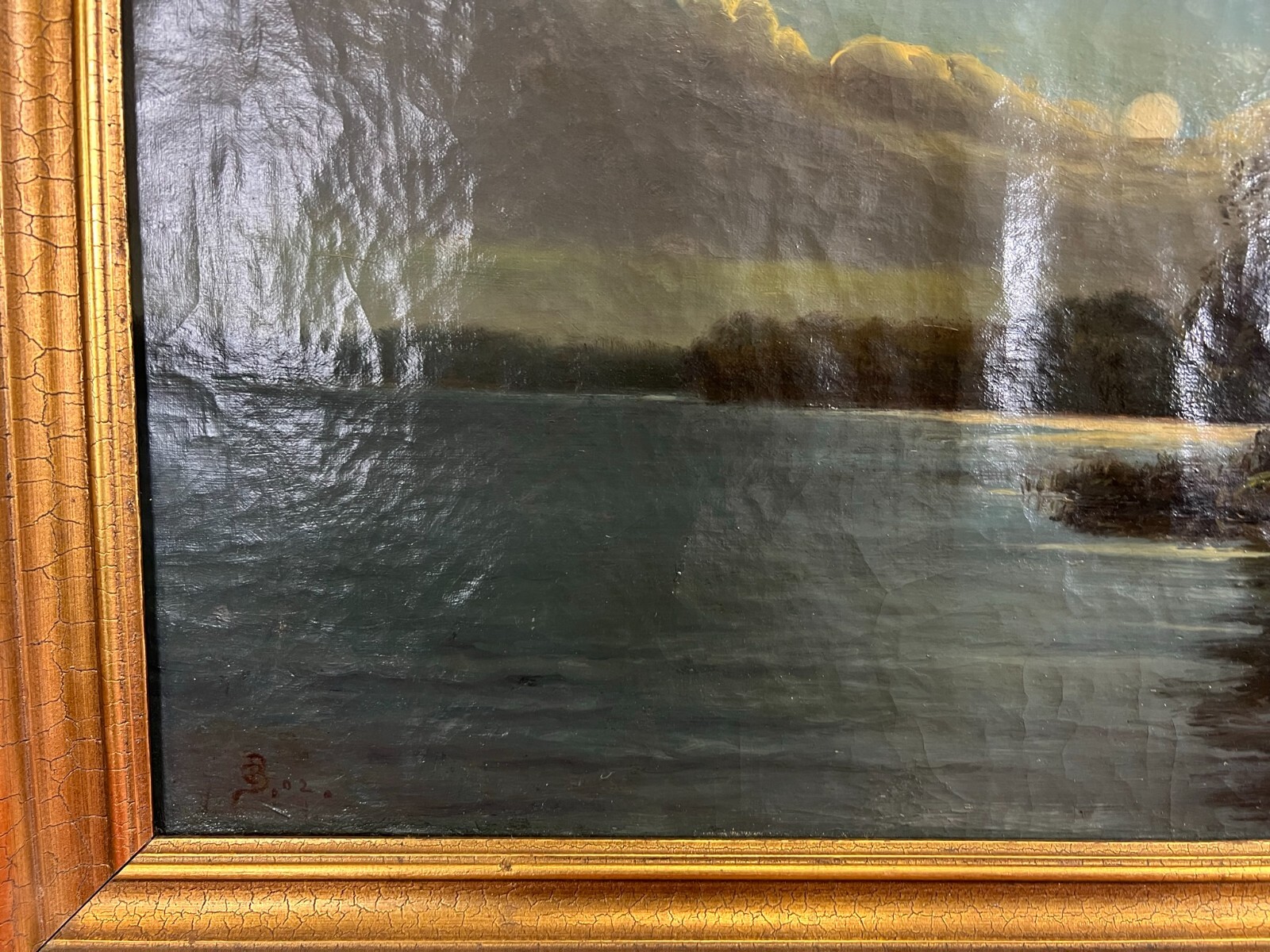 ÖLGEMÄLDE LANDSCHAFT BEI NACHT GEMÄLDE VON CHRISTIAN BERTHELSEN (1839-1909) – Bild 6