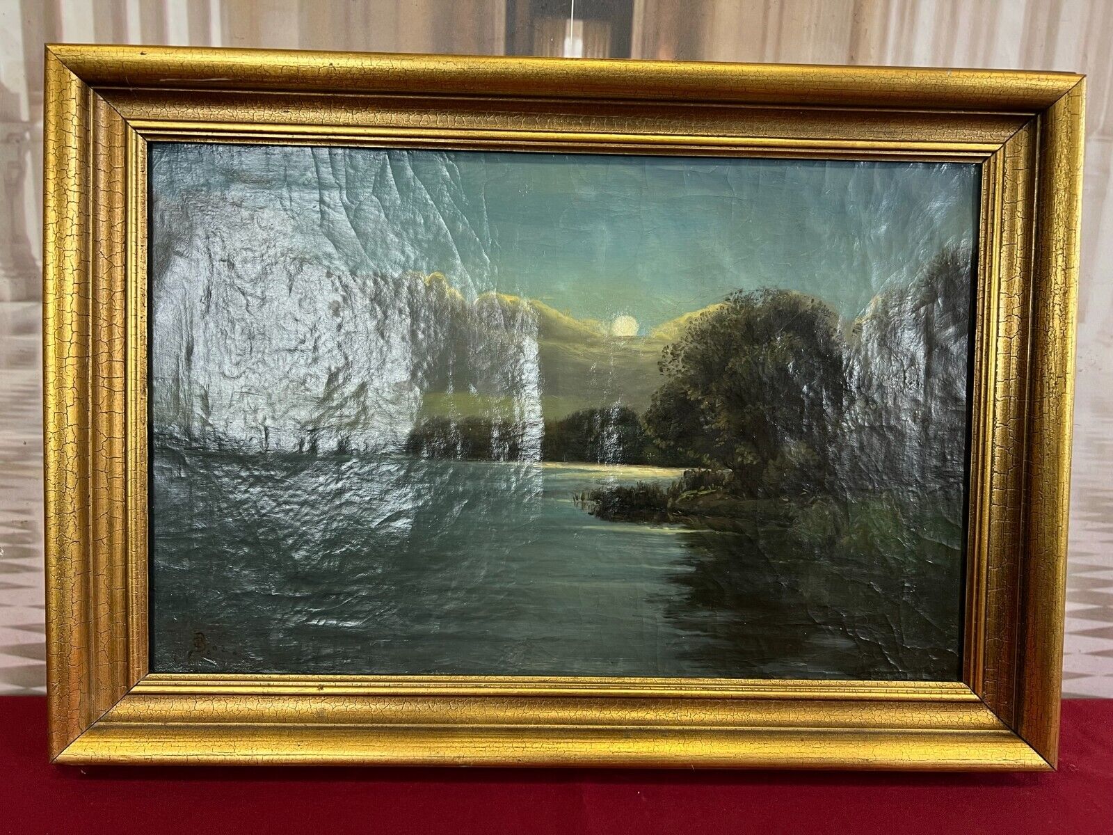 ÖLGEMÄLDE LANDSCHAFT BEI NACHT GEMÄLDE VON CHRISTIAN BERTHELSEN (1839-1909)