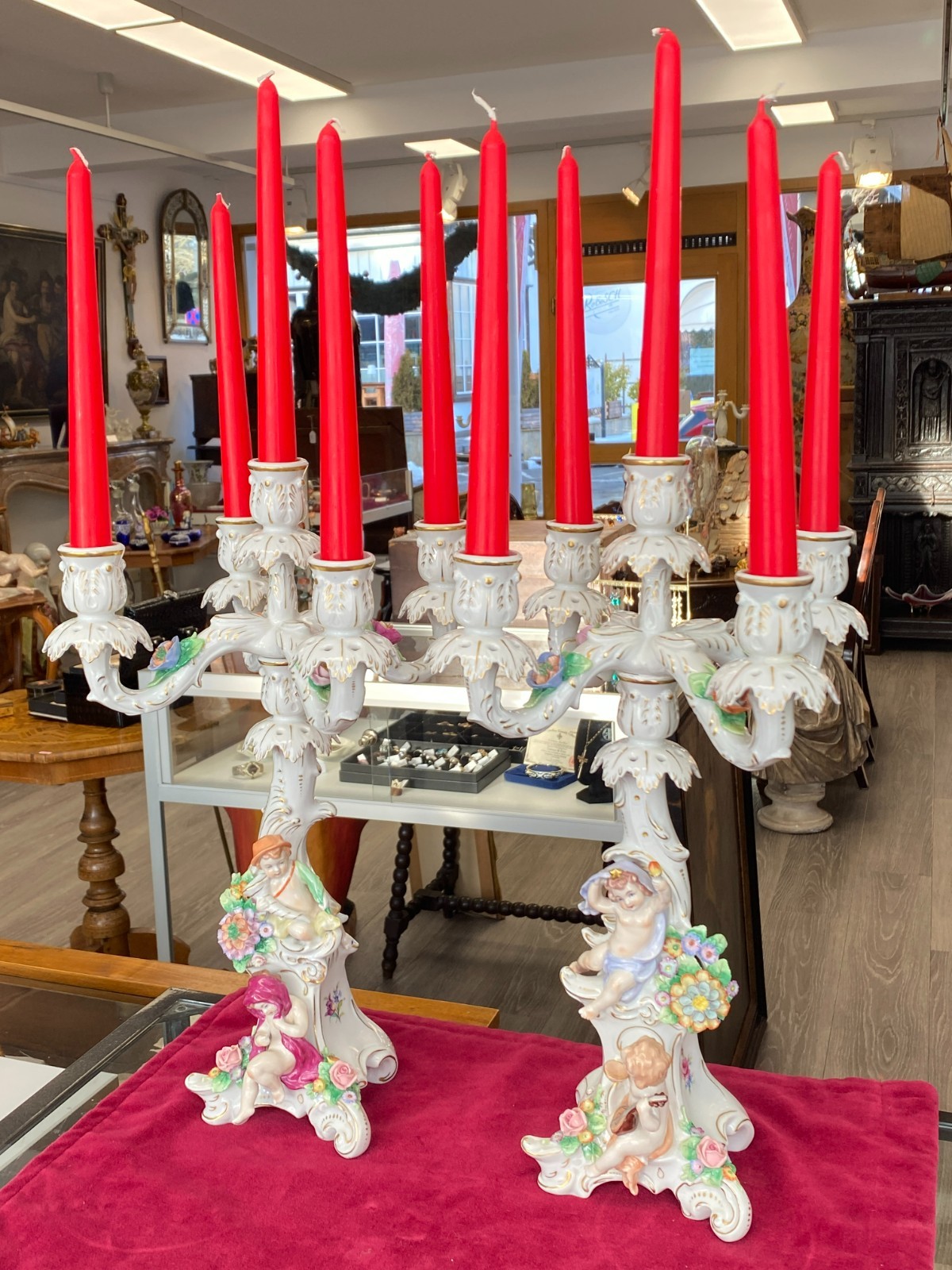 SITZENDORF PORZELLAN PRUNK KERZENLEUCHTER ROKOKO STIL PUTTI