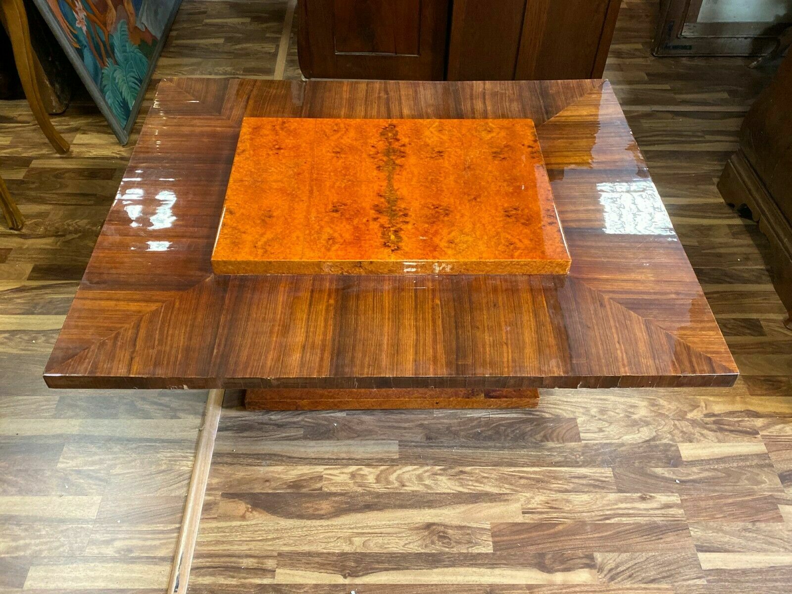ART DECO BEISTELLTISCH UM 1920 METALLKUGEL FUSS UND MAKASSAR EBENHOLZ  ANTIK – Bild 3