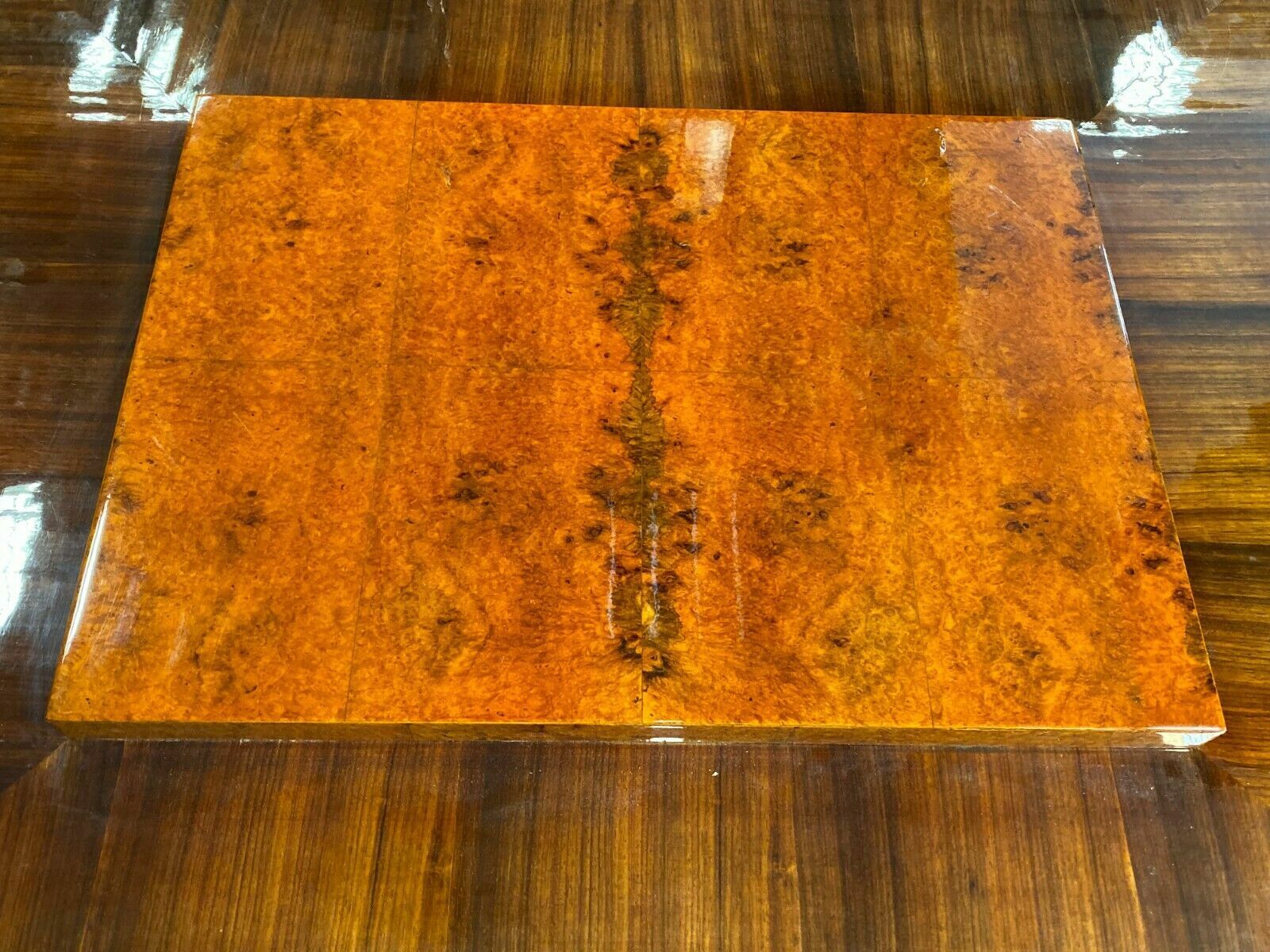 ART DECO BEISTELLTISCH UM 1920 METALLKUGEL FUSS UND MAKASSAR EBENHOLZ  ANTIK – Bild 4