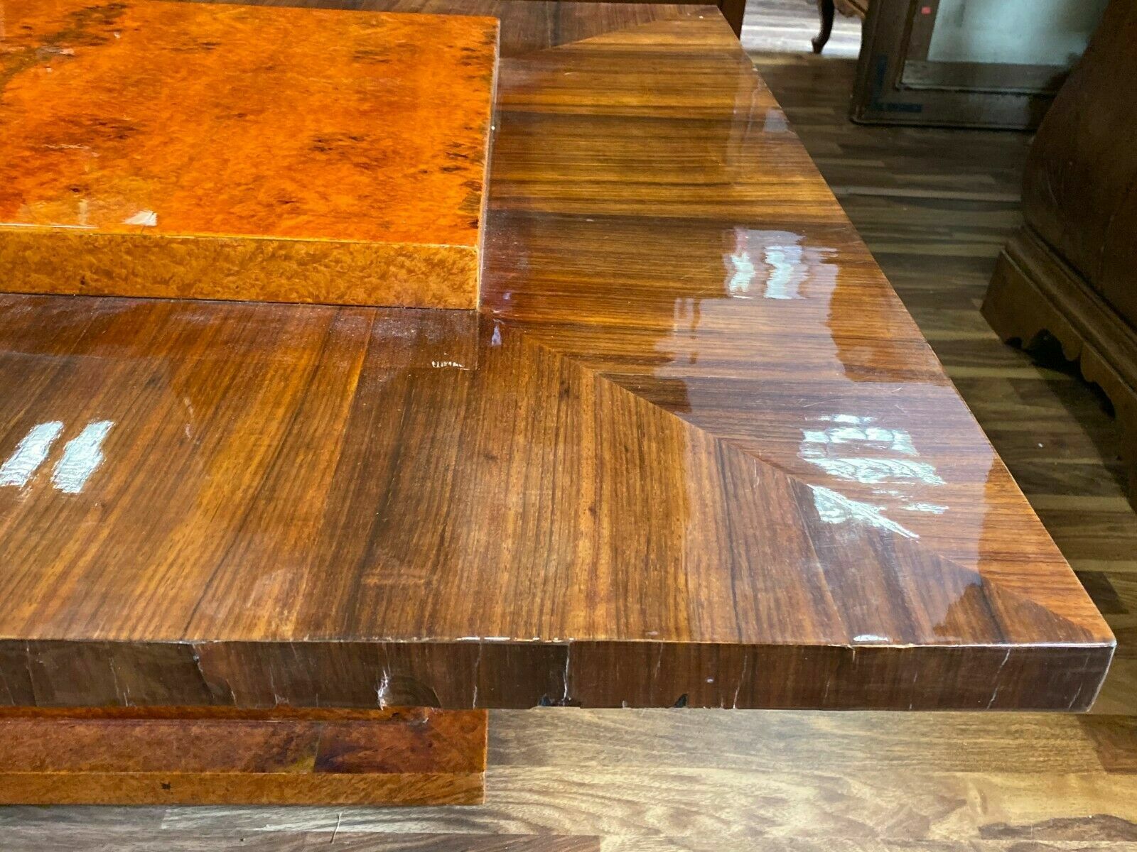 ART DECO BEISTELLTISCH UM 1920 METALLKUGEL FUSS UND MAKASSAR EBENHOLZ  ANTIK – Bild 5