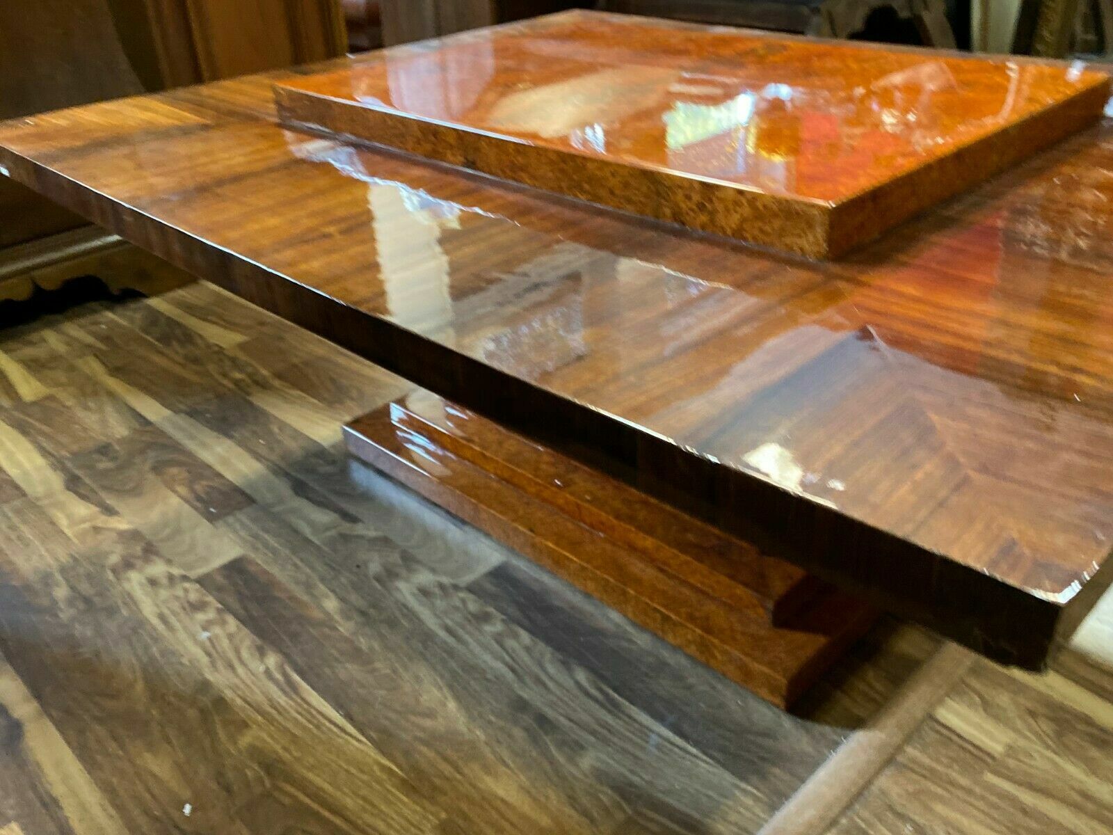ART DECO BEISTELLTISCH UM 1920 METALLKUGEL FUSS UND MAKASSAR EBENHOLZ  ANTIK – Bild 8