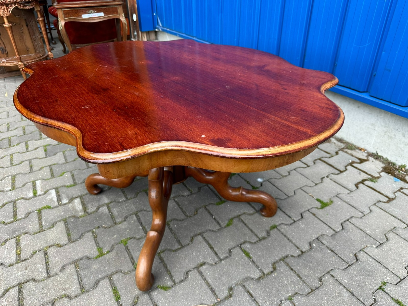 ANTIKER TISCH BEISTELLTISCH LOUIS PHILIPPE UM 1860 MAHAGONI SPINNENKOPF FUSS – Bild 9