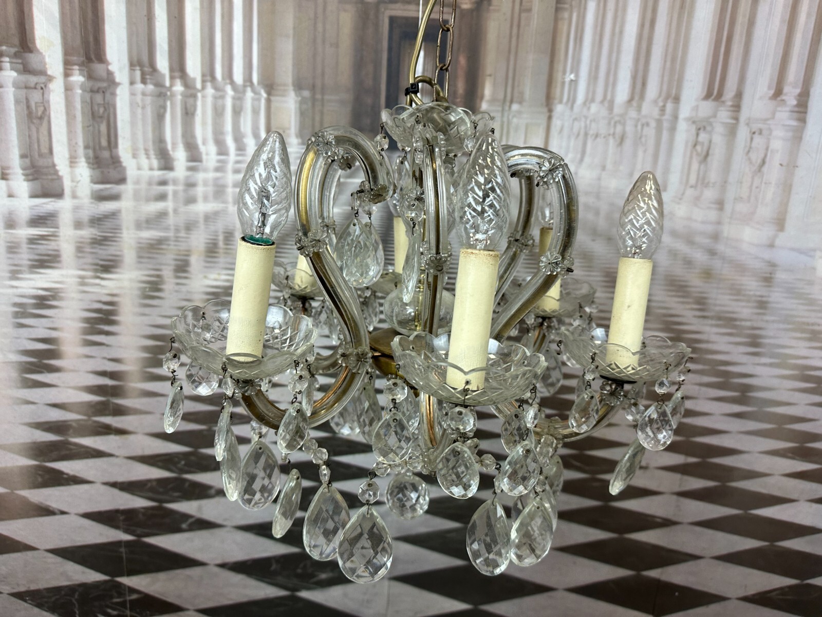 DECKENLEUCHTER AUS GLAS MIT BEHANG DECKENLAMPE PRUNKLEUCHTER KRONLEUCHTER – Bild 3