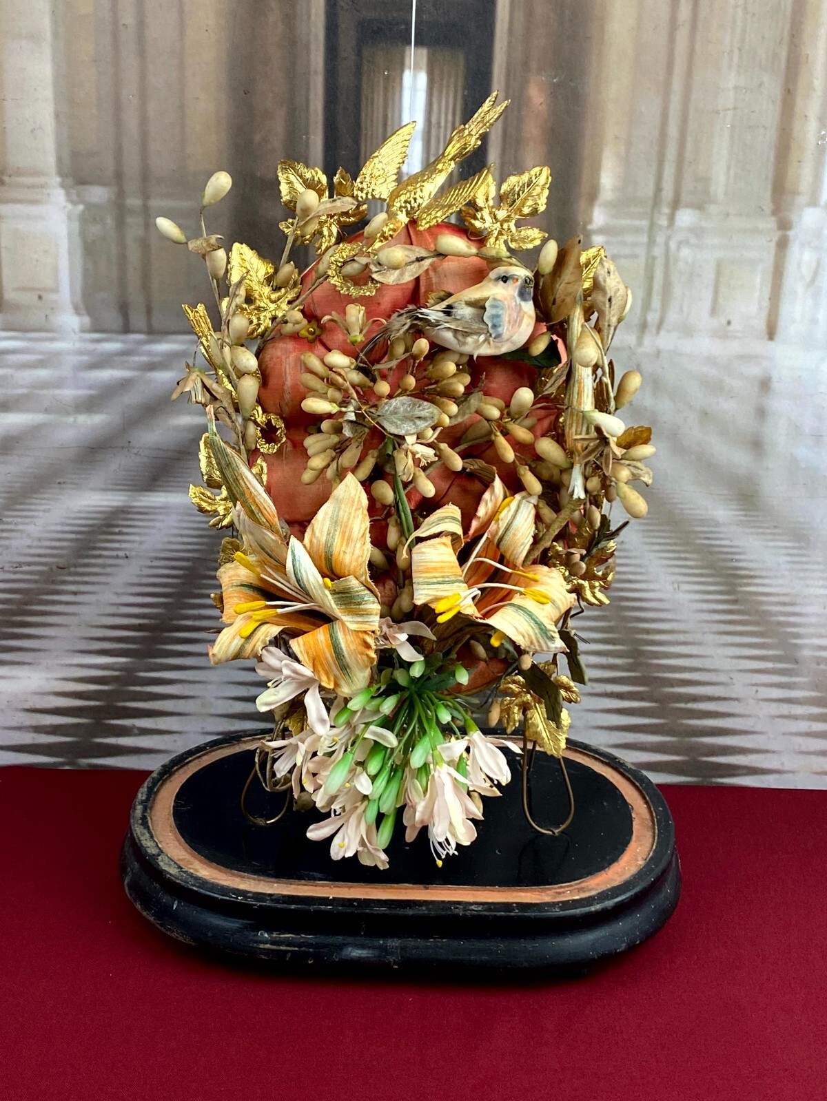 GLOBE DE MARIEE HOCHZEIT ANDENKEN FRANKREICH NAPOLEON III MAUS BLUMEN VOGEL 43cm – Bild 3