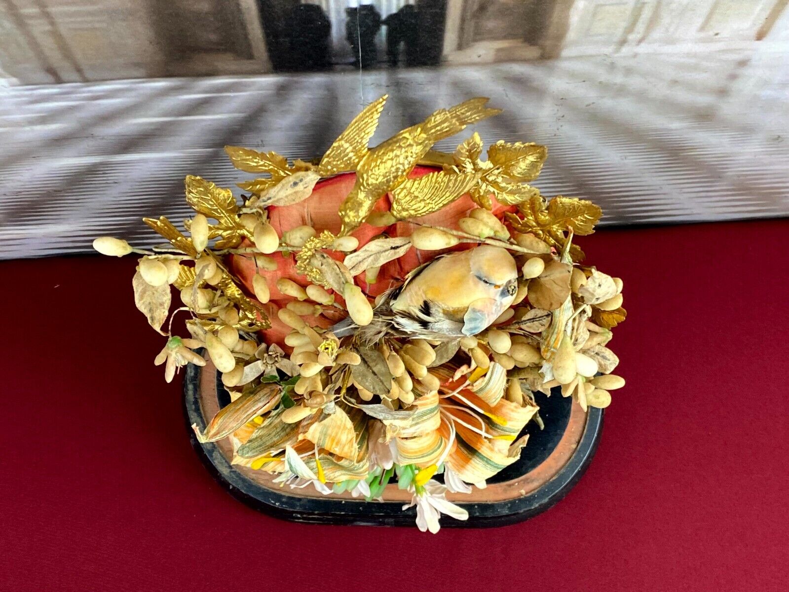 GLOBE DE MARIEE HOCHZEIT ANDENKEN FRANKREICH NAPOLEON III MAUS BLUMEN VOGEL 43cm – Bild 7