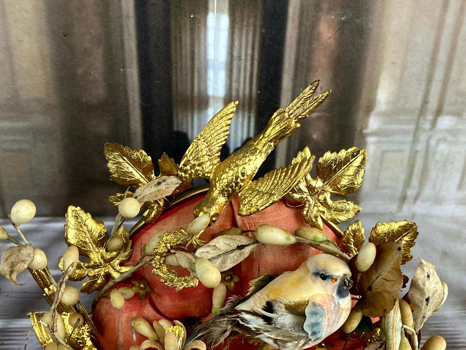 GLOBE DE MARIEE HOCHZEIT ANDENKEN FRANKREICH NAPOLEON III MAUS BLUMEN VOGEL 43cm – Bild 8