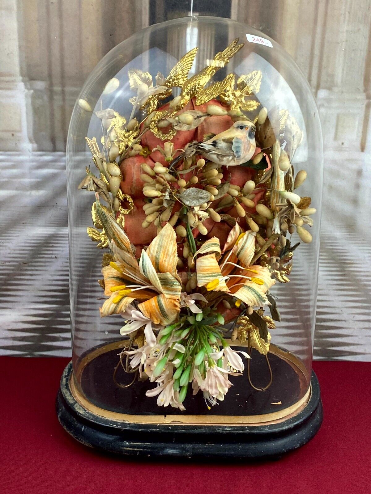GLOBE DE MARIEE HOCHZEIT ANDENKEN FRANKREICH NAPOLEON III MAUS BLUMEN VOGEL 43cm