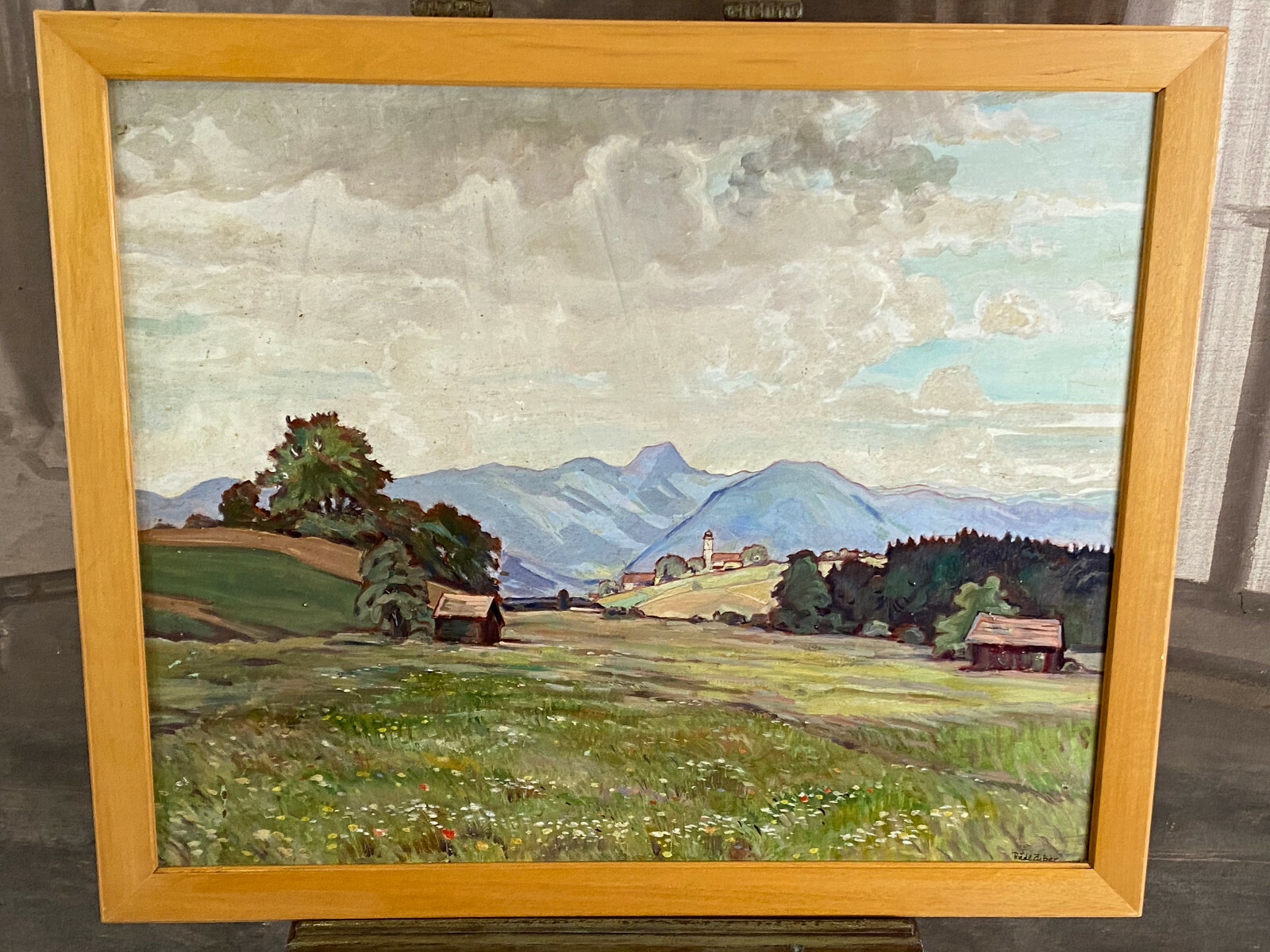 ÖLGEMÄLDE LANDSCHAFT GERAHMT IM NATURHOLZ RAHMEN SIGNIERT RUDL ZUBER 97x82cm – Bild 3