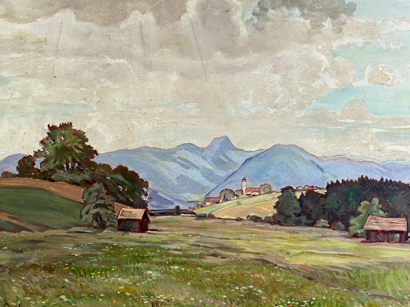 ÖLGEMÄLDE LANDSCHAFT GERAHMT IM NATURHOLZ RAHMEN SIGNIERT RUDL ZUBER 97x82cm
