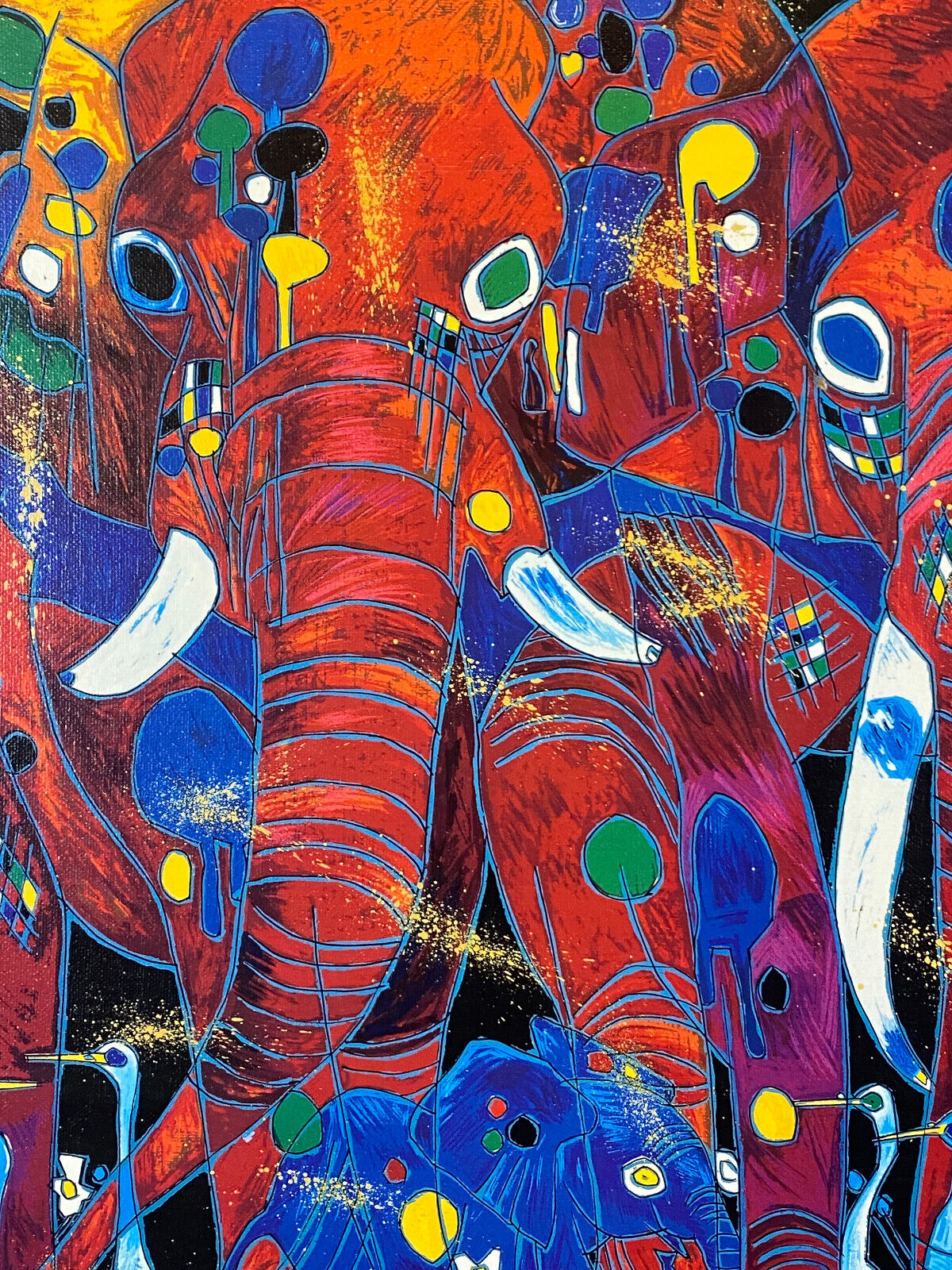 JIANG TIEFENG SERIGRAPHIE AFRIKA ELEFANTEN MASSIV GERAHMT