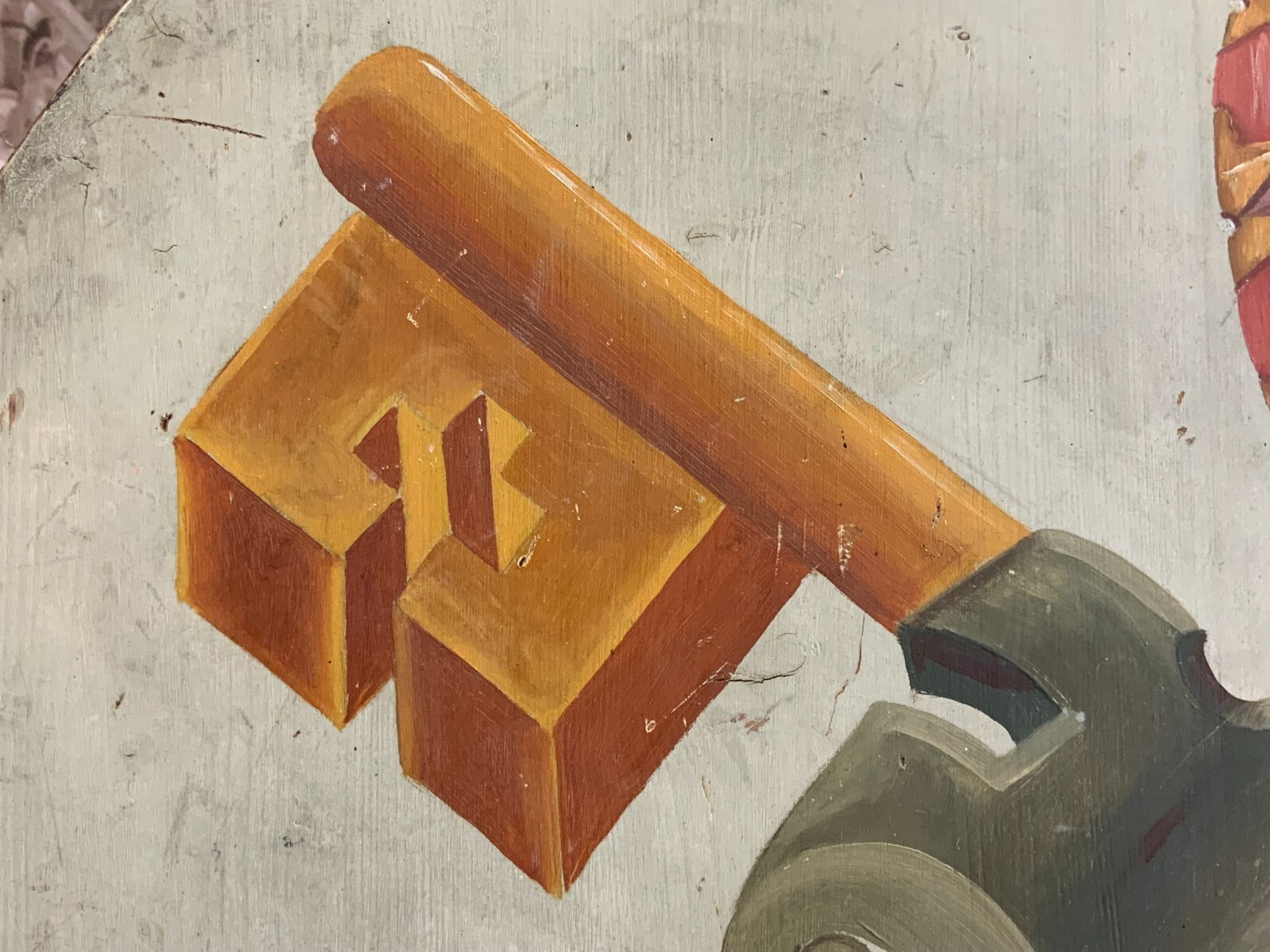 VATIKAN WAPPEN ÖL AUF HOLZ ANTIK UM 1800 120cm MUSEAL PAPSTWAPPEN – Bild 6
