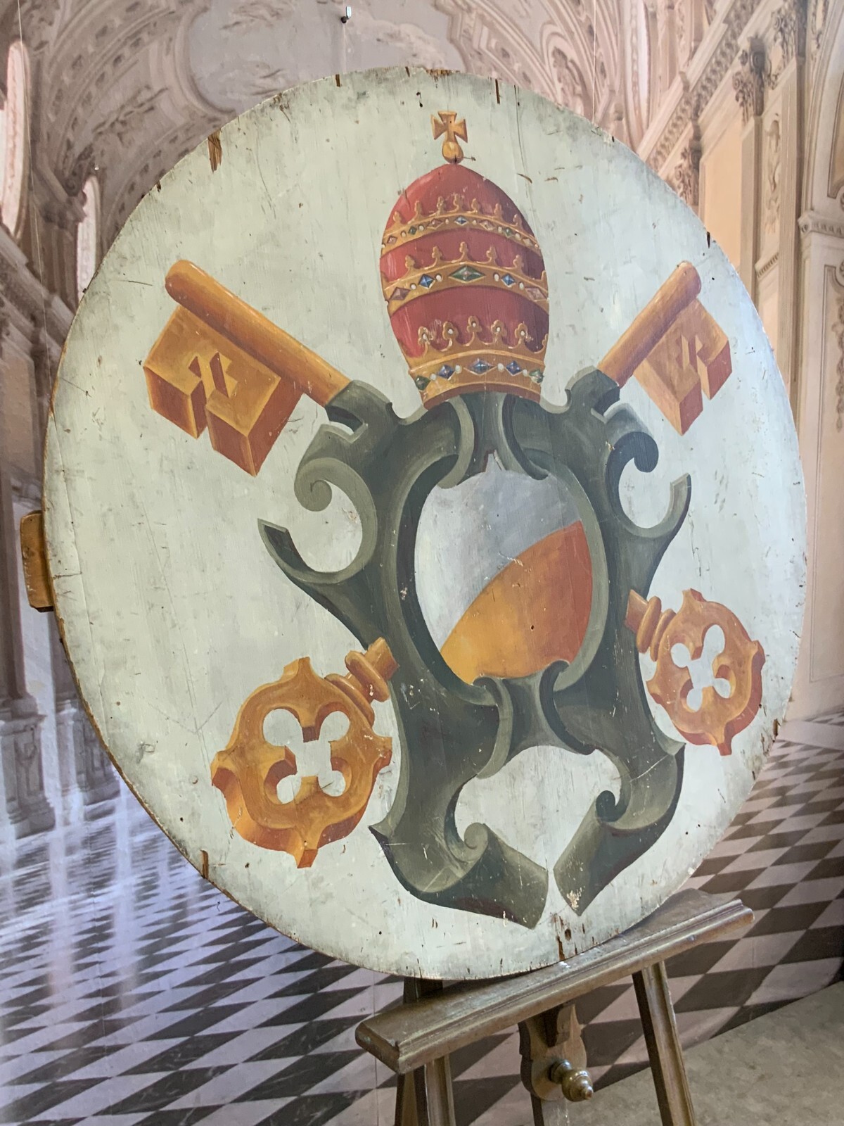 VATIKAN WAPPEN ÖL AUF HOLZ ANTIK UM 1800 120cm MUSEAL PAPSTWAPPEN – Bild 10