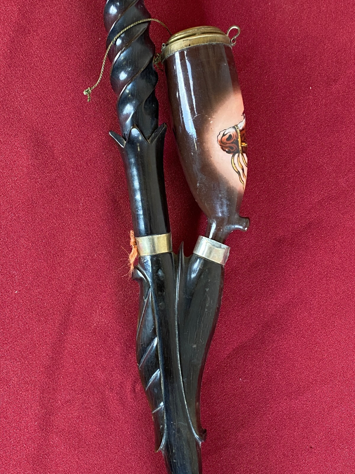 ANTIKE PFEIFE PORZELLAN HANDBEMALT PORZELLANPFEIFE JÄGERPFEIFE 100cm – Bild 4