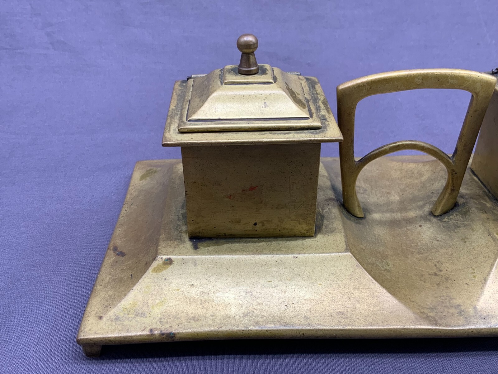 ANTIKE SCHREIBTISCHGARNITUR UM 1910 JUGENDSTIL MESSING MASSIV – Bild 4