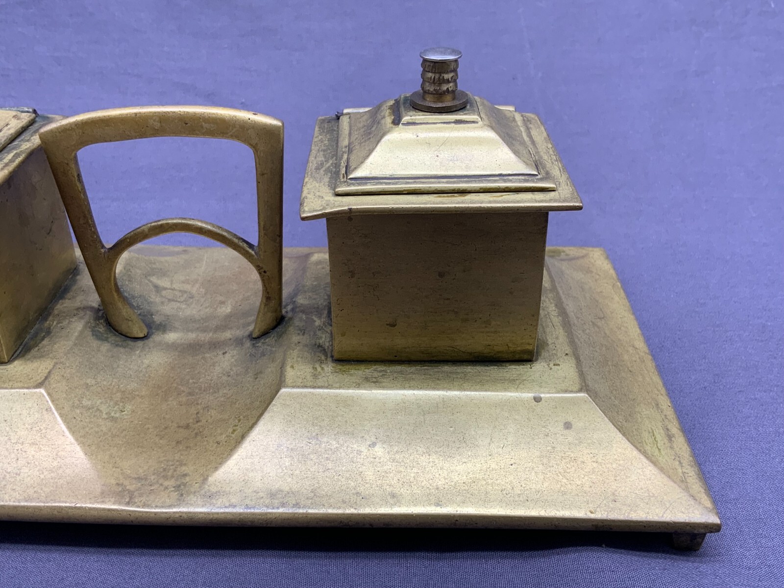 ANTIKE SCHREIBTISCHGARNITUR UM 1910 JUGENDSTIL MESSING MASSIV – Bild 5