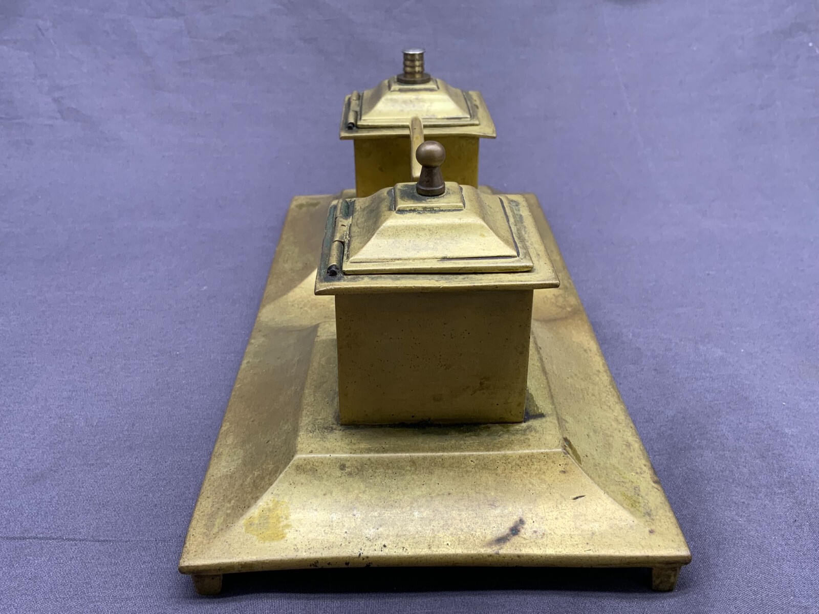 ANTIKE SCHREIBTISCHGARNITUR UM 1910 JUGENDSTIL MESSING MASSIV – Bild 6