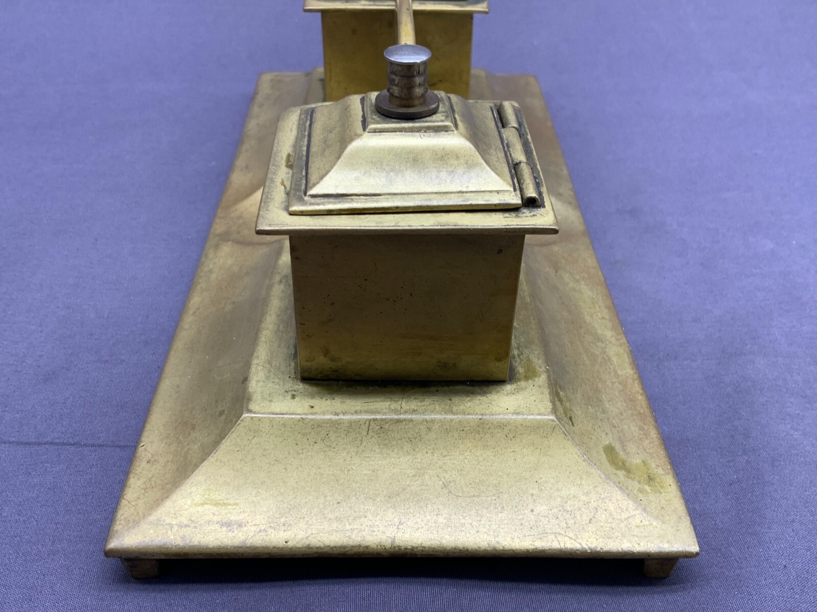 ANTIKE SCHREIBTISCHGARNITUR UM 1910 JUGENDSTIL MESSING MASSIV – Bild 7