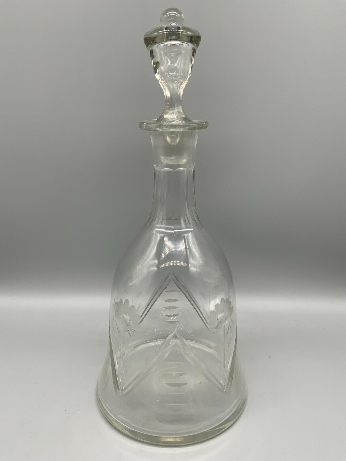 KARAFFE FLASCHE AUS GLAS LIKÖRKARAFFE SCHLEIFDEKOR MUNDGEBLASEN 33cm HOCH