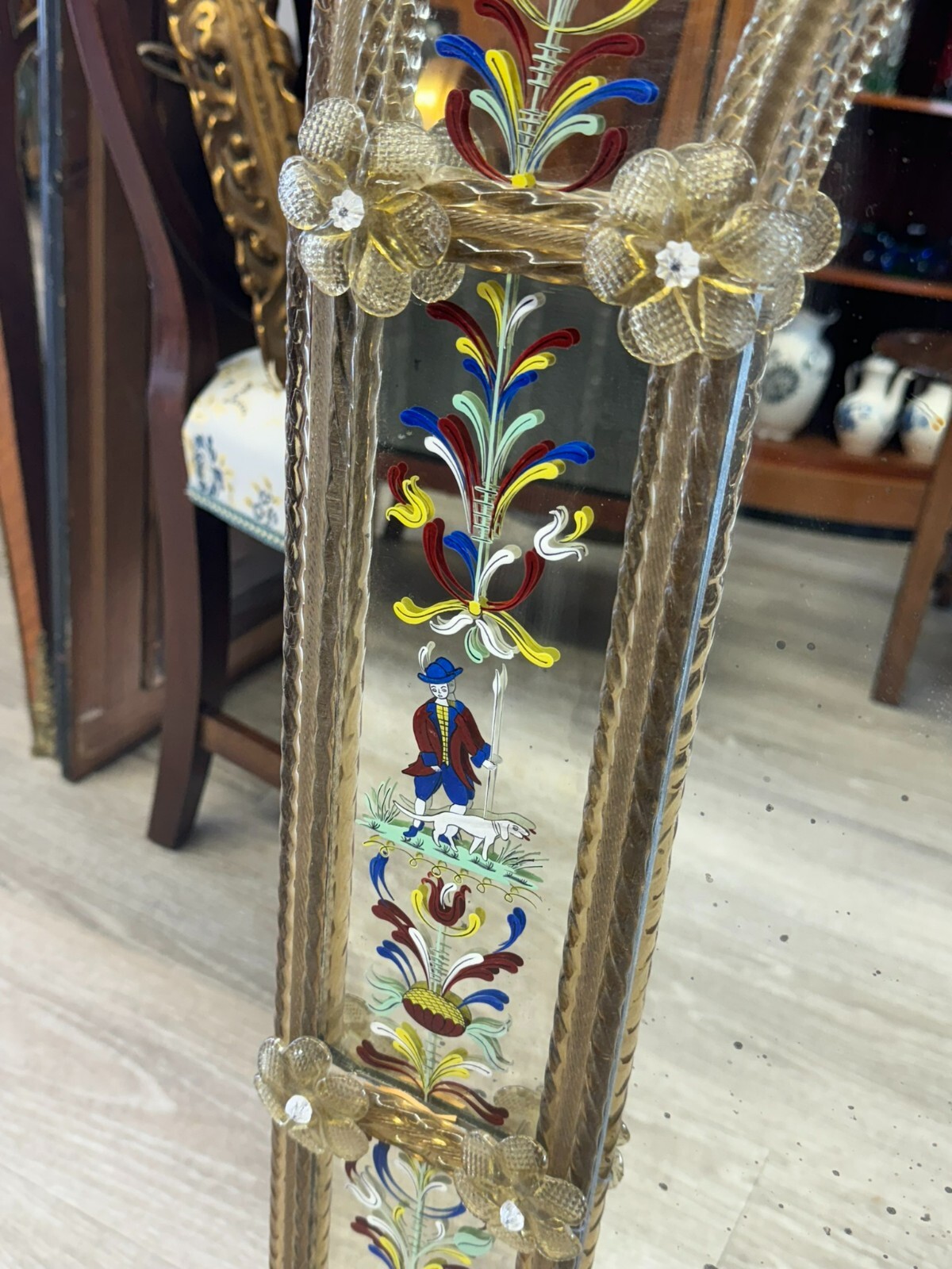 ANTIKER MURANO WANDSPIEGEL SPIEGEL HANDBEMALT GLAS RAHMEN – Bild 11