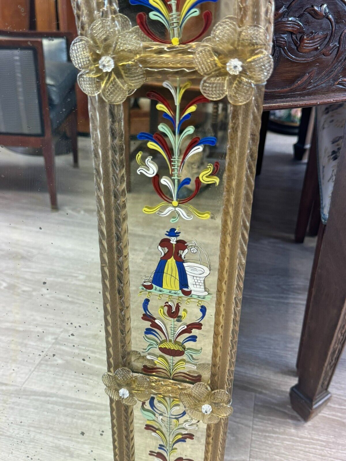 ANTIKER MURANO WANDSPIEGEL SPIEGEL HANDBEMALT GLAS RAHMEN – Bild 3