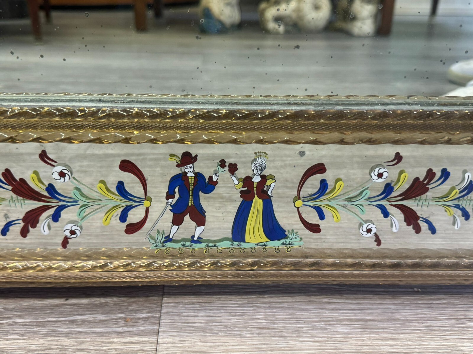 ANTIKER MURANO WANDSPIEGEL SPIEGEL HANDBEMALT GLAS RAHMEN – Bild 8