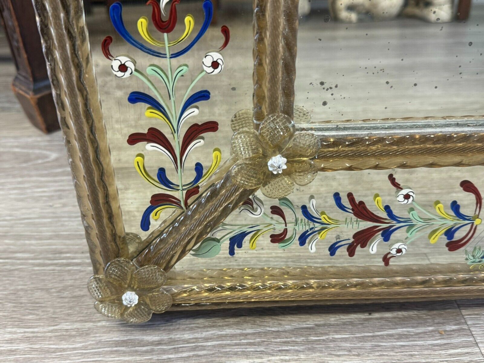 ANTIKER MURANO WANDSPIEGEL SPIEGEL HANDBEMALT GLAS RAHMEN – Bild 9