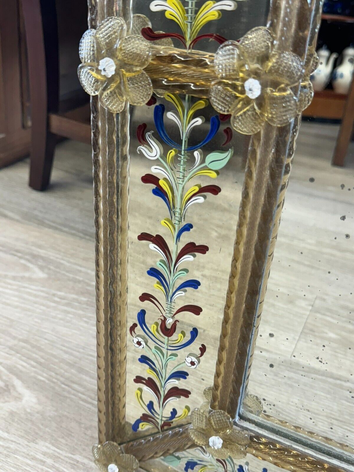 ANTIKER MURANO WANDSPIEGEL SPIEGEL HANDBEMALT GLAS RAHMEN – Bild 10
