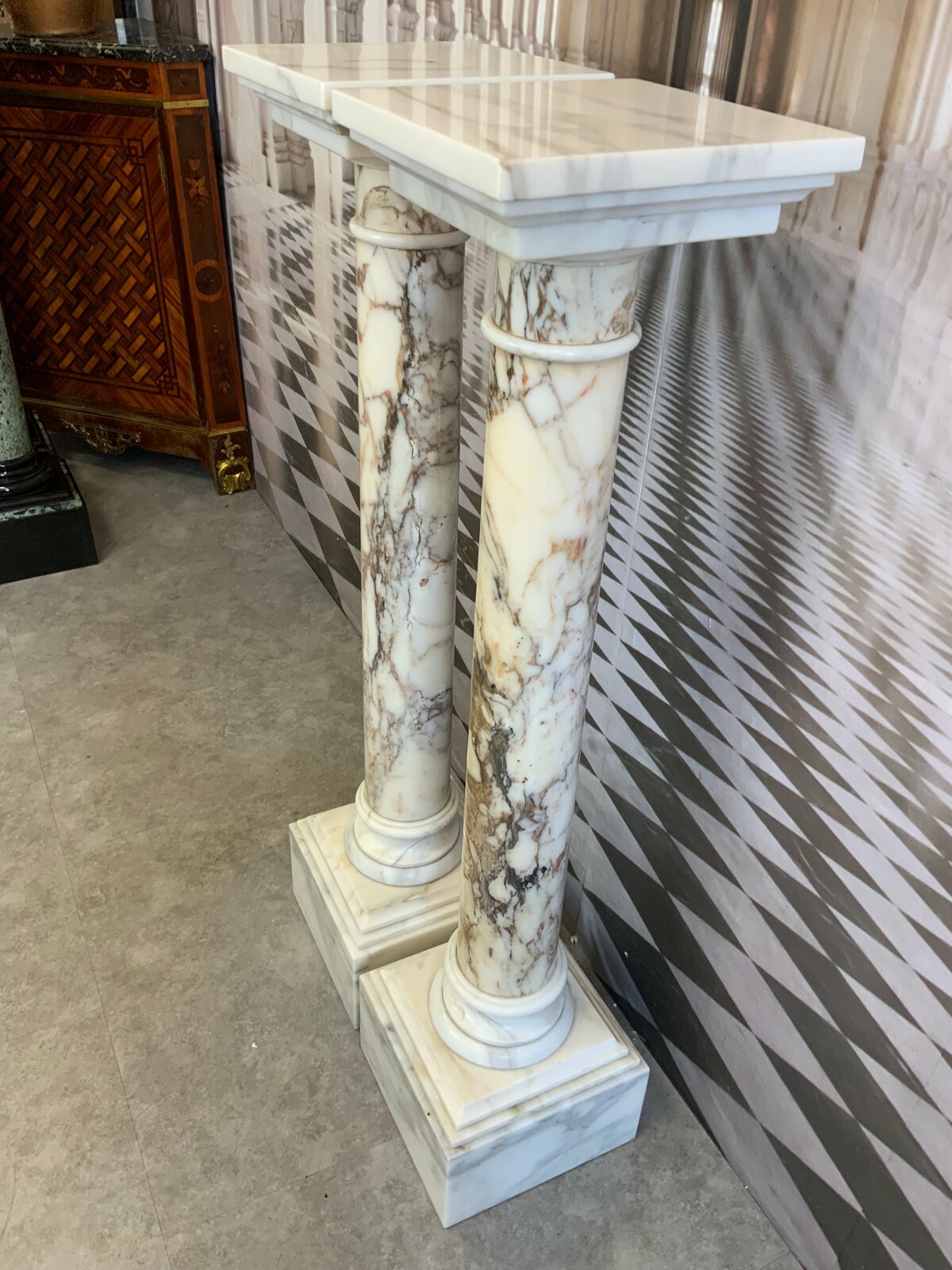 PAAR ANTIKE MARMORSÄULEN UM 1880 MASSIV GEARBEITET 109cm 2x MARMOR SÄULE – Bild 5