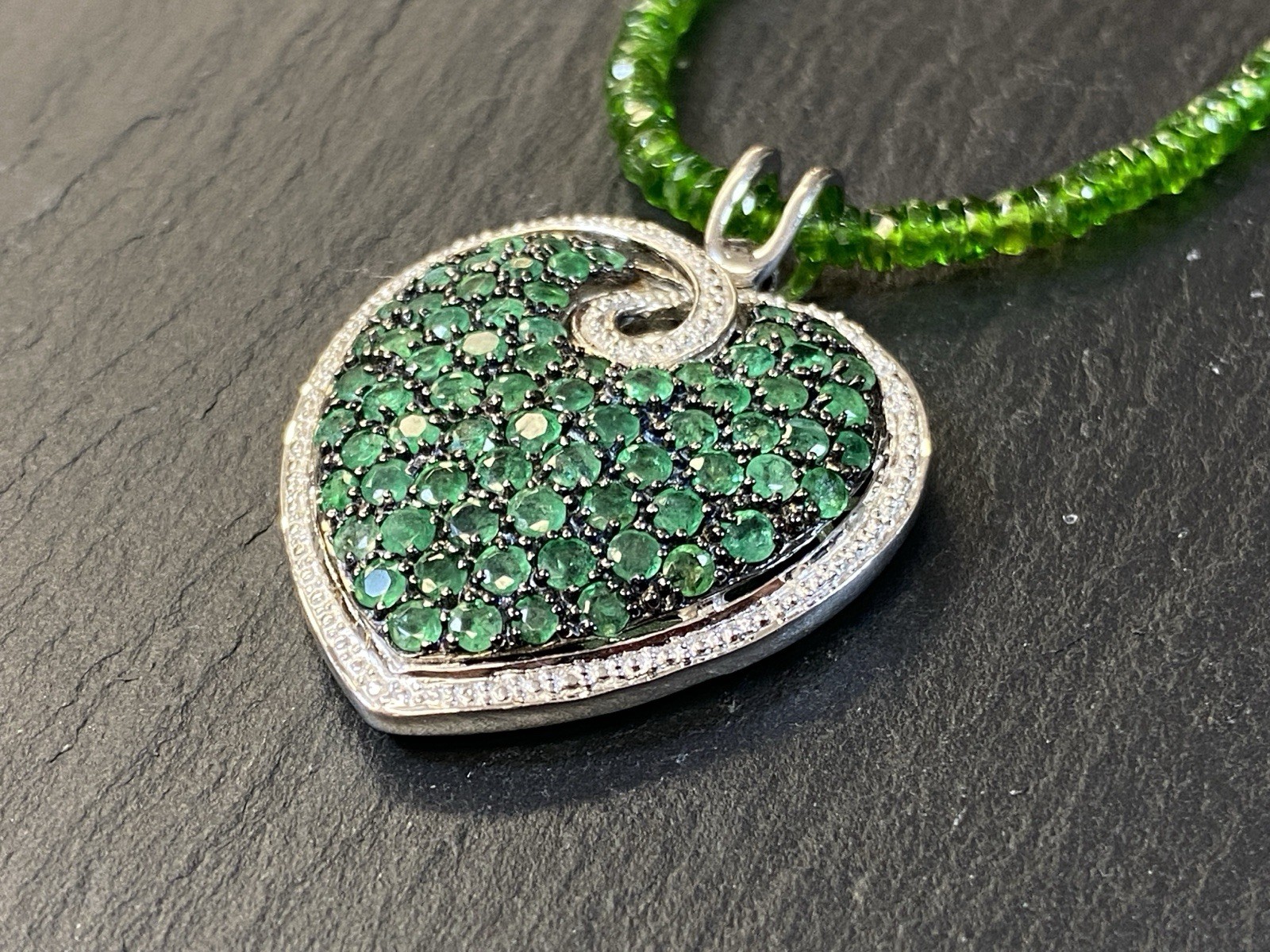 HALSKETTE ANHÄNGER 925 STERLING SILBER VERGOLDET SMARAGD SMARADGE HERZFORM – Bild 3