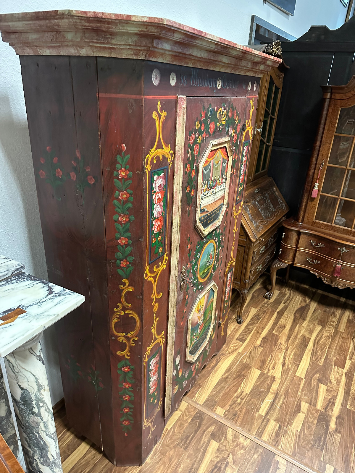 ANTIKER BAUERNSCHRANK KLEIDERSCHRANK 19 TES JHDT HEILIGEN MALEREI – Bild 17