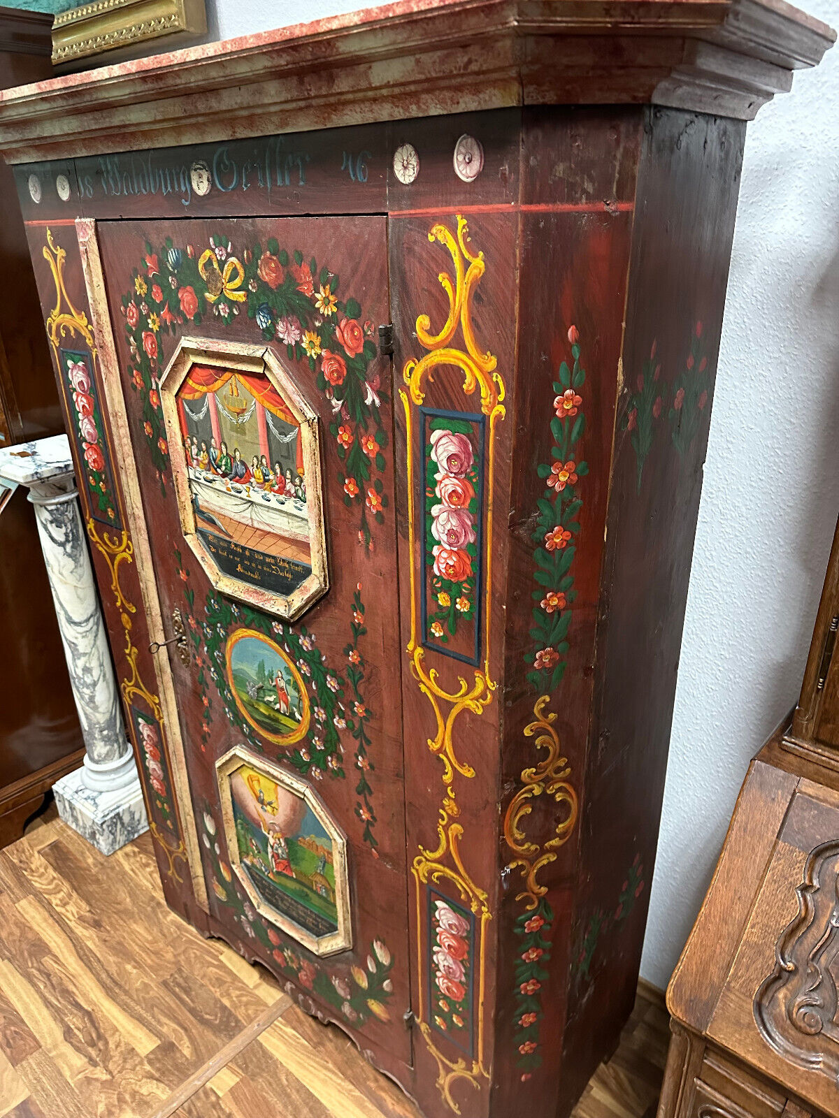 ANTIKER BAUERNSCHRANK KLEIDERSCHRANK 19 TES JHDT HEILIGEN MALEREI – Bild 18