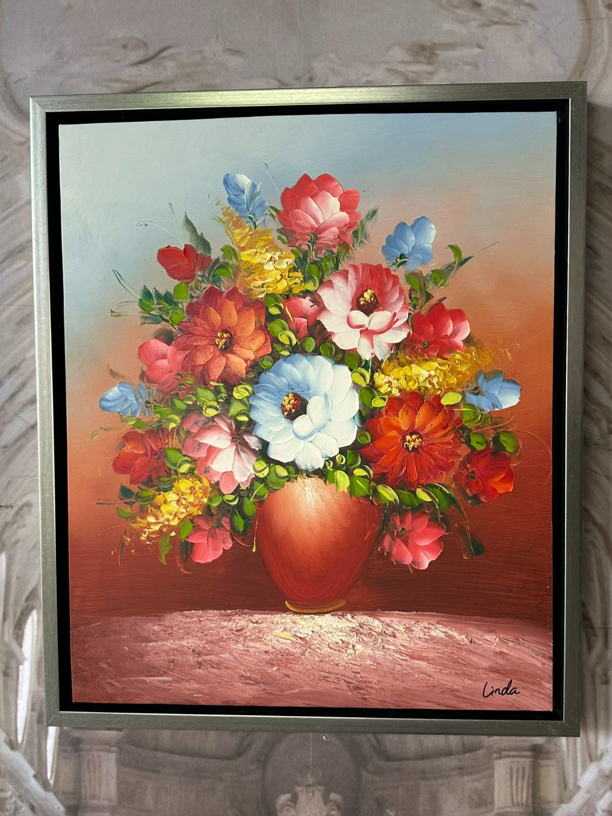 ÖLGEMÄLDE AUF LEINWAND GEMÄLDE BLUMEN STILLLEBEN RAHMEN SIGNIERT – Bild 3