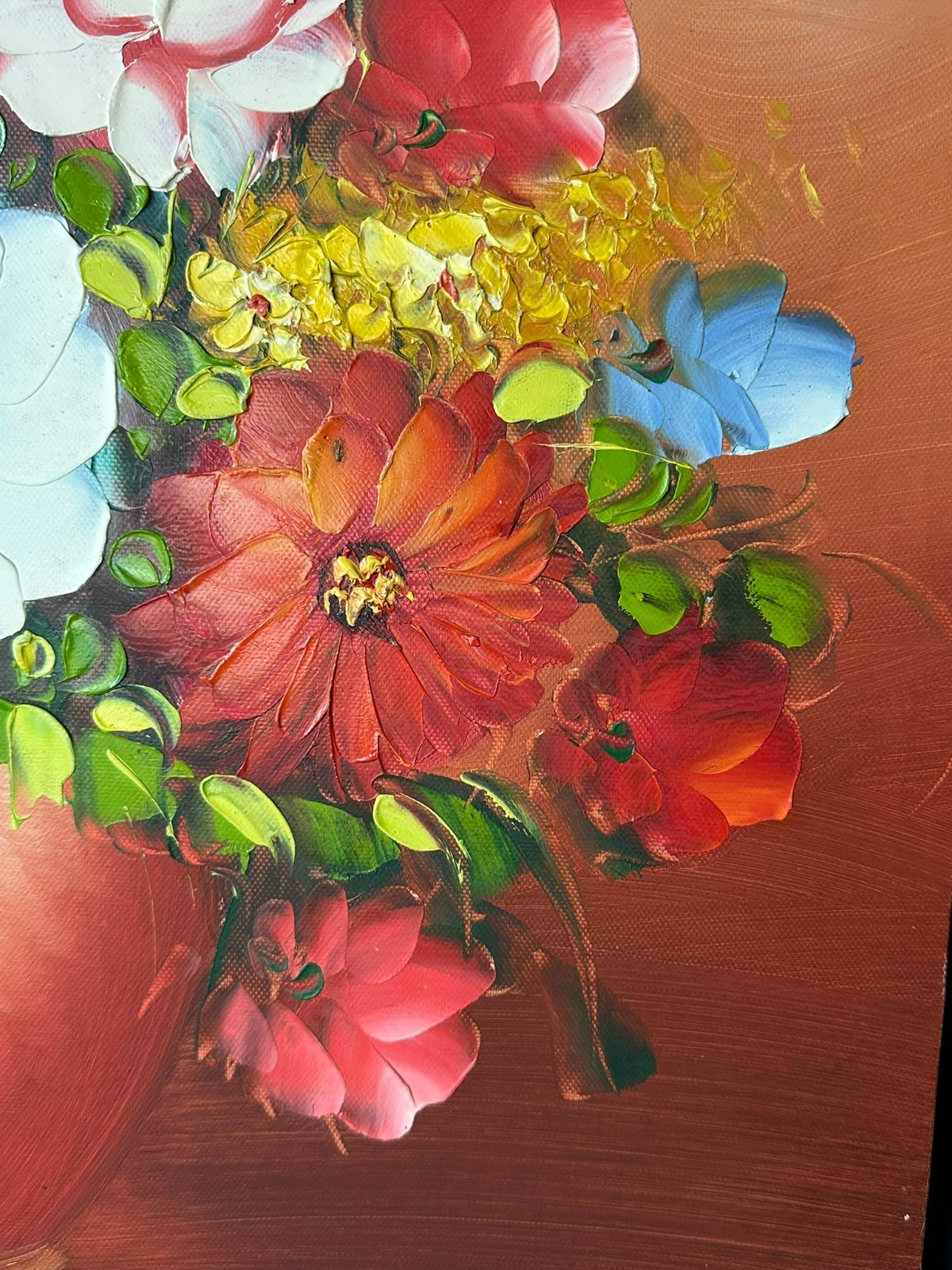 ÖLGEMÄLDE AUF LEINWAND GEMÄLDE BLUMEN STILLLEBEN RAHMEN SIGNIERT – Bild 5