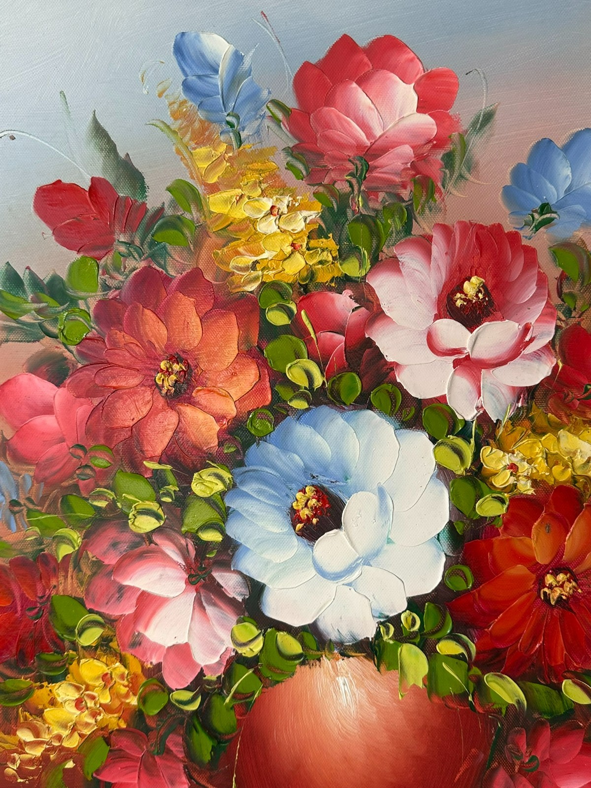 ÖLGEMÄLDE AUF LEINWAND GEMÄLDE BLUMEN STILLLEBEN RAHMEN SIGNIERT – Bild 7