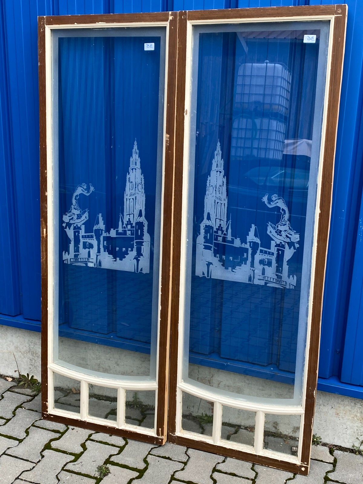 2x ANTIKE GLASSCHEIBE ORIGINAL UM 1910 JUGENDSTIL PAAR SCHEIBEN AUS GLAS